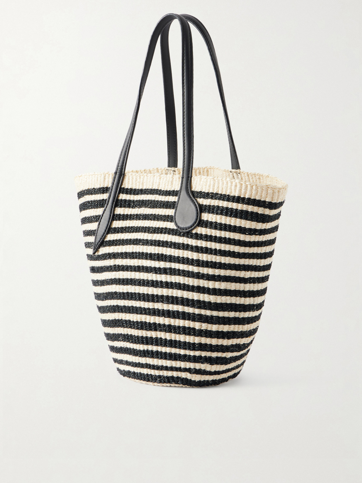Striped Leather-Trimmed Sisal Shoulder Bag