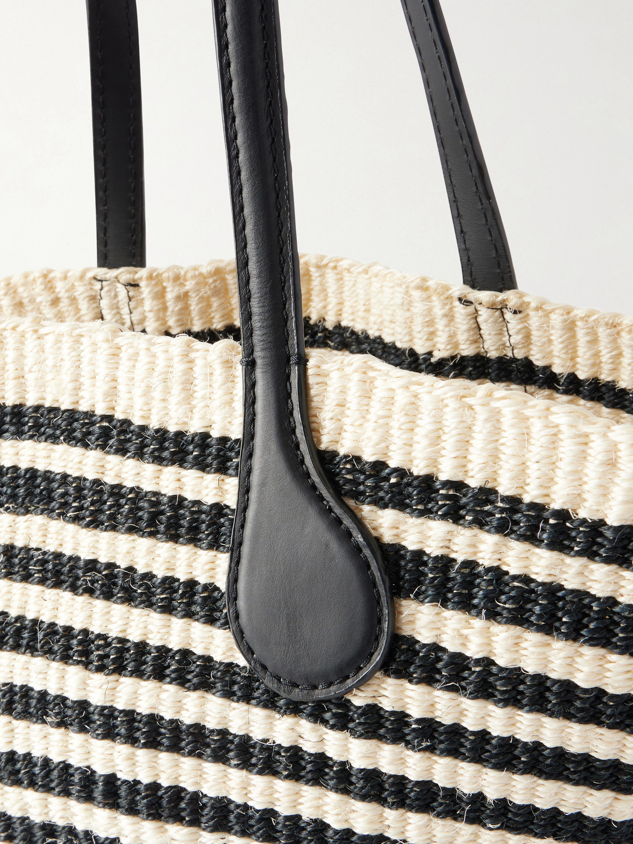 Striped Leather-Trimmed Sisal Shoulder Bag
