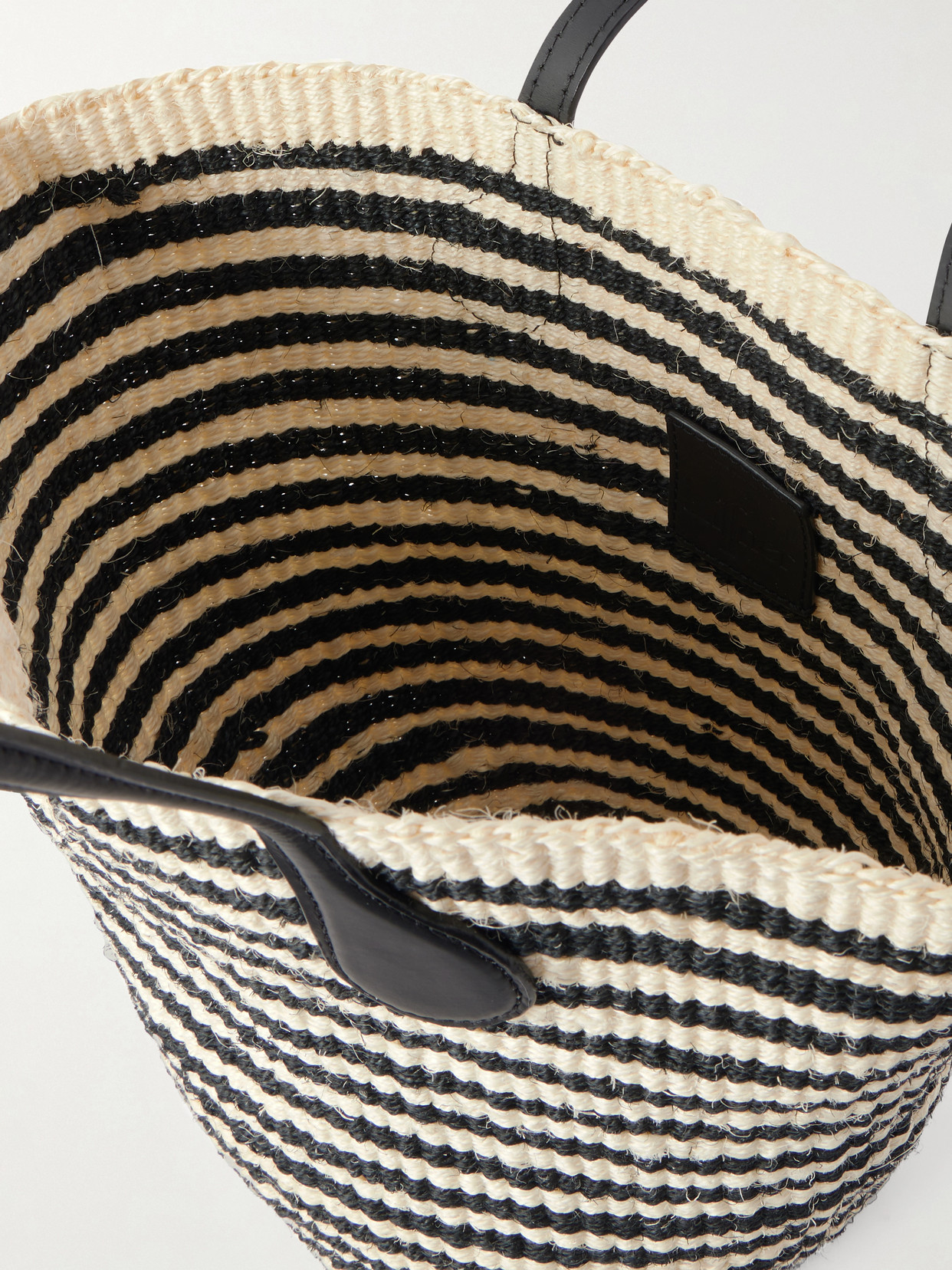 Striped Leather-Trimmed Sisal Shoulder Bag