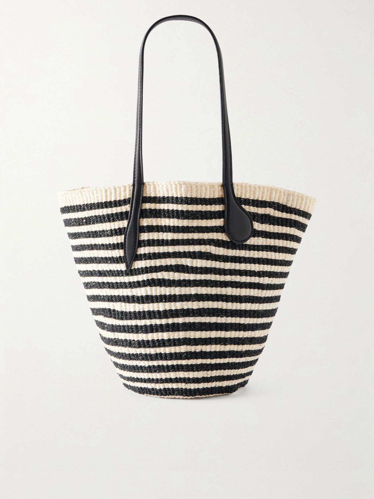 Striped leather-trimmed sisal shoulder bag