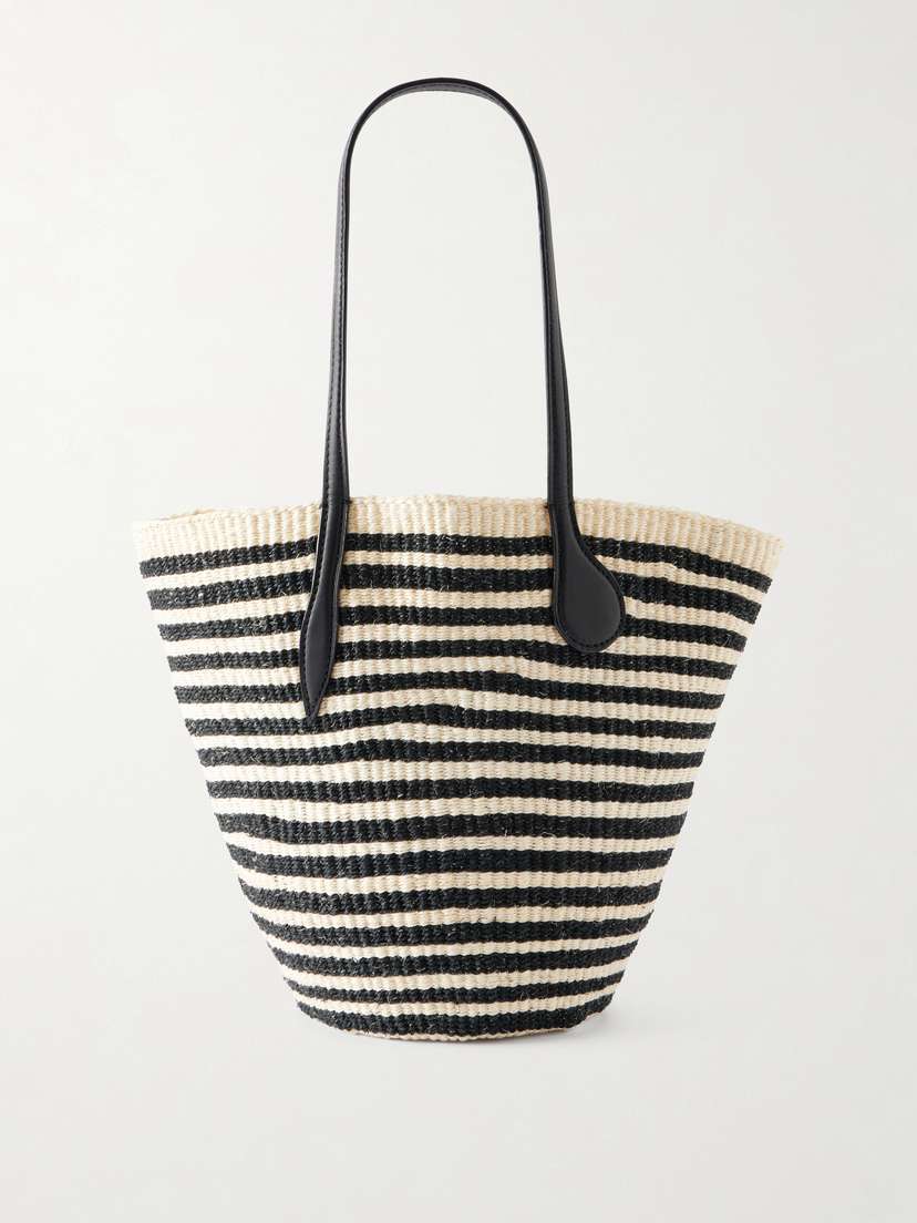 Liffner Striped Leather-trimmed Sisal Shoulder Bag