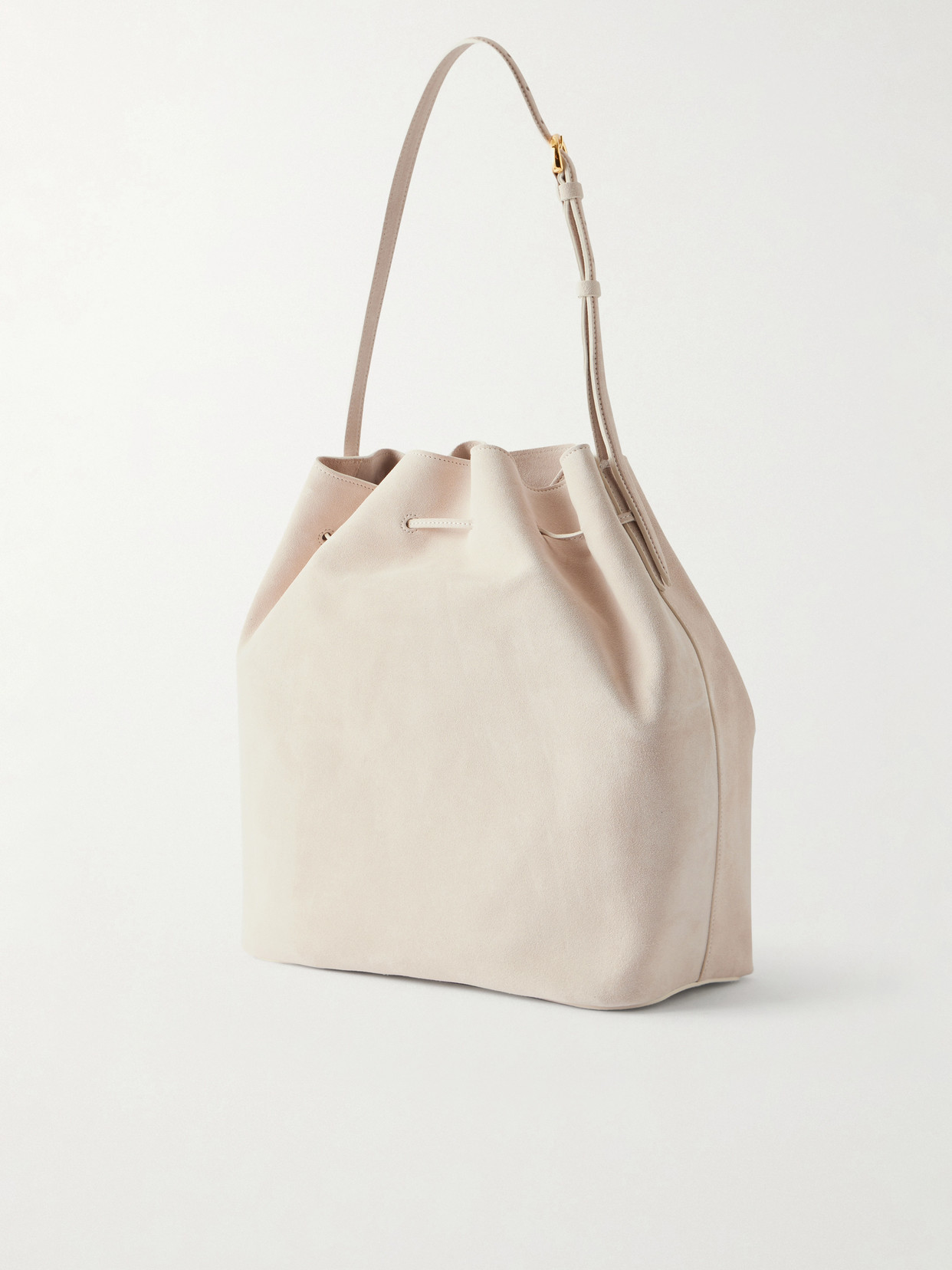 Liffner Charm Suede Drawstring Shoulder Bag In Neutral