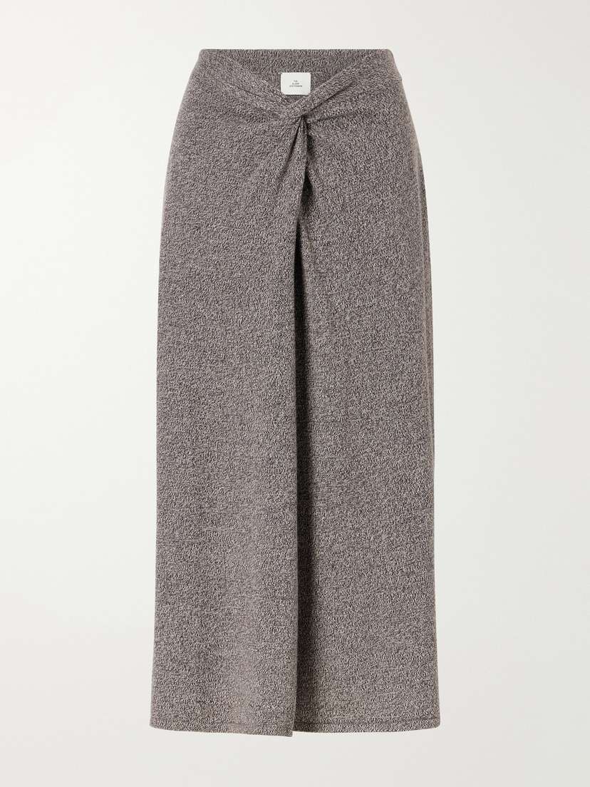 The Elder Statesman Knotted Marl Knitted Cashmere Midi Skirt