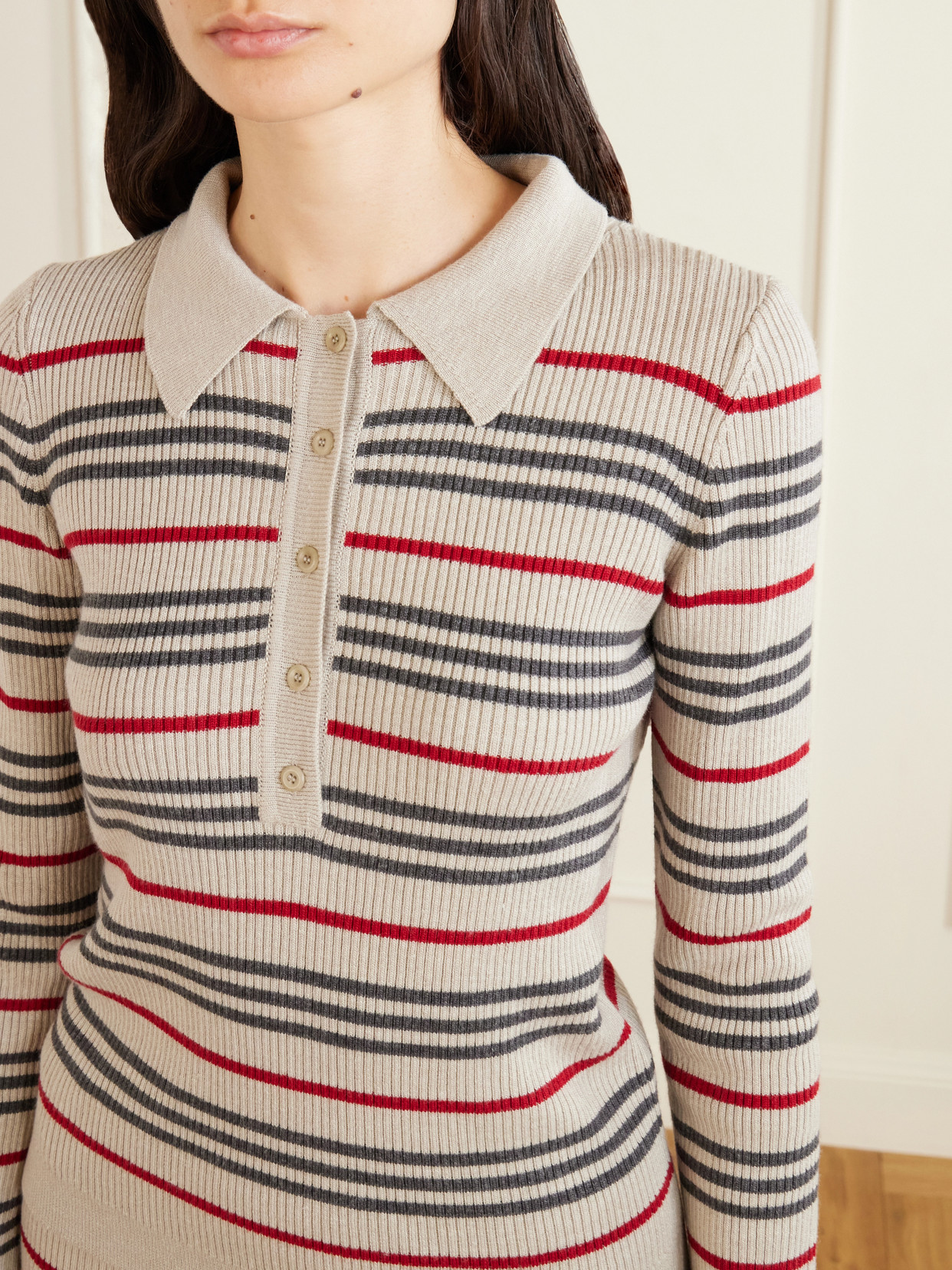 Libeccio Stripped Wool, Silk And Linen-Blend Polo