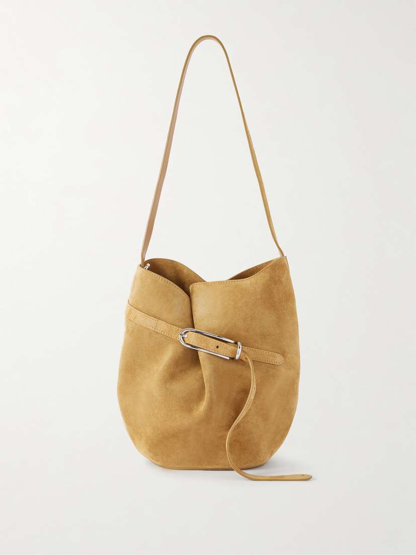 Liffner Belted Suede Bucket Bag