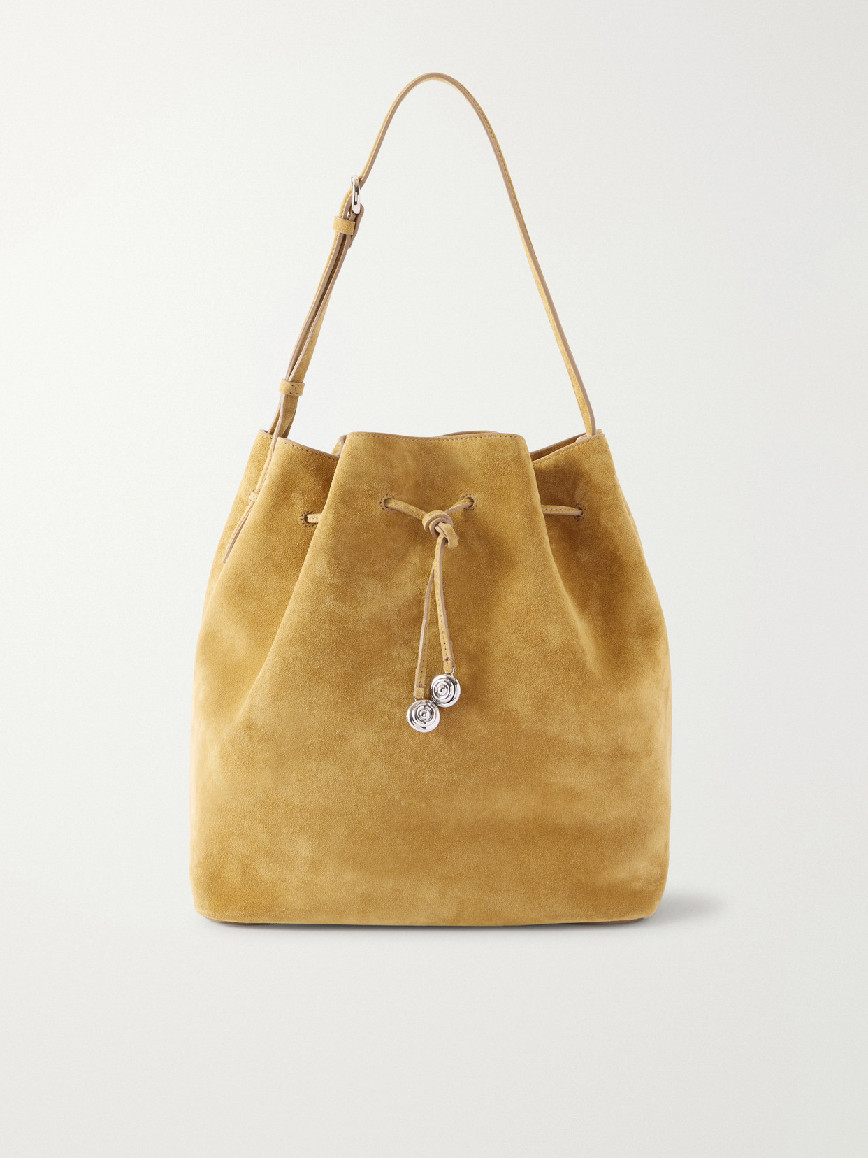 Liffner Charm Suede Drawstring Shoulder Bag In Neutral