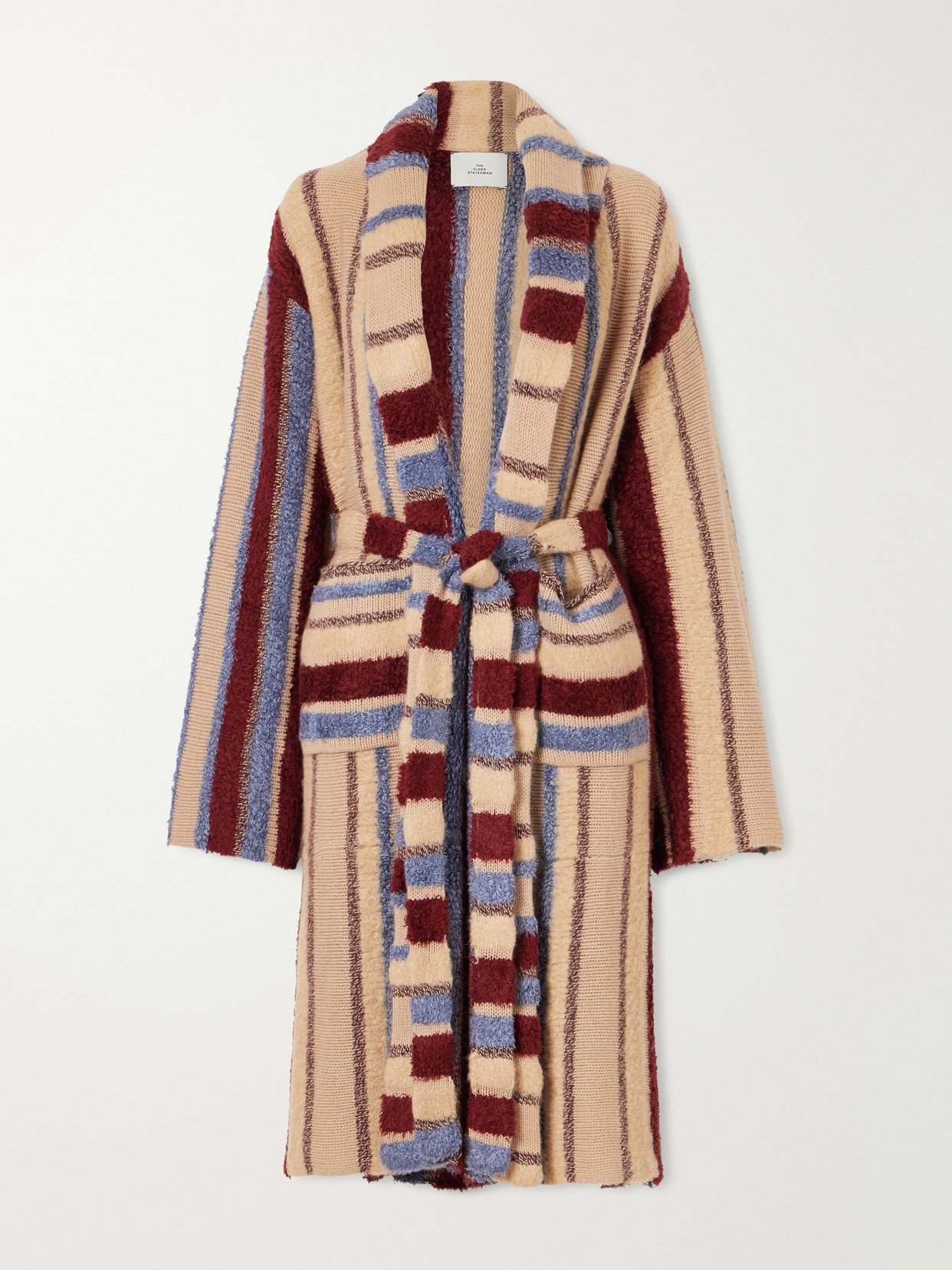 The Elder Statesman Striped Cashmere And Silk-blend Robe