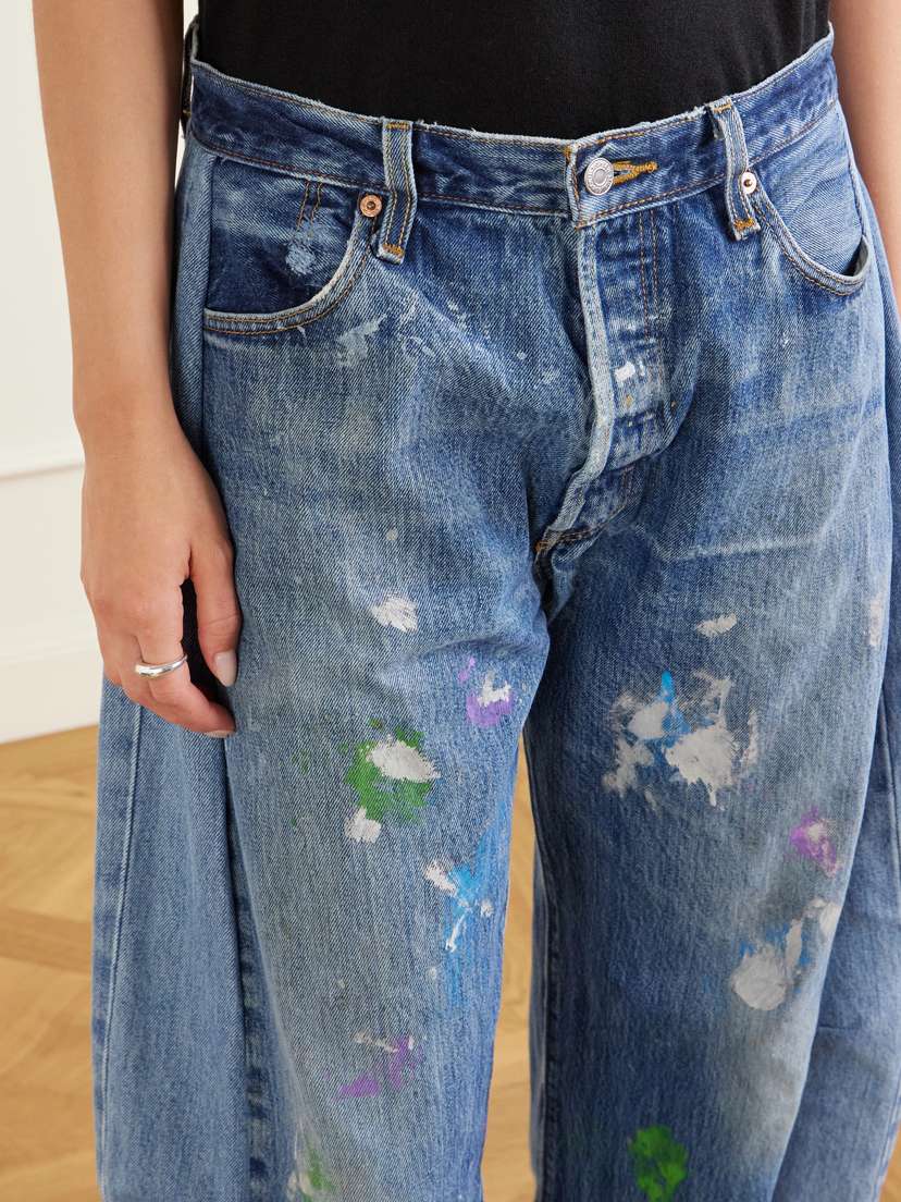 B SIDES Vintage Lasso Distressed Frayed Paneled Paint-splatter Wide-leg Jeans | Thumbnail 4