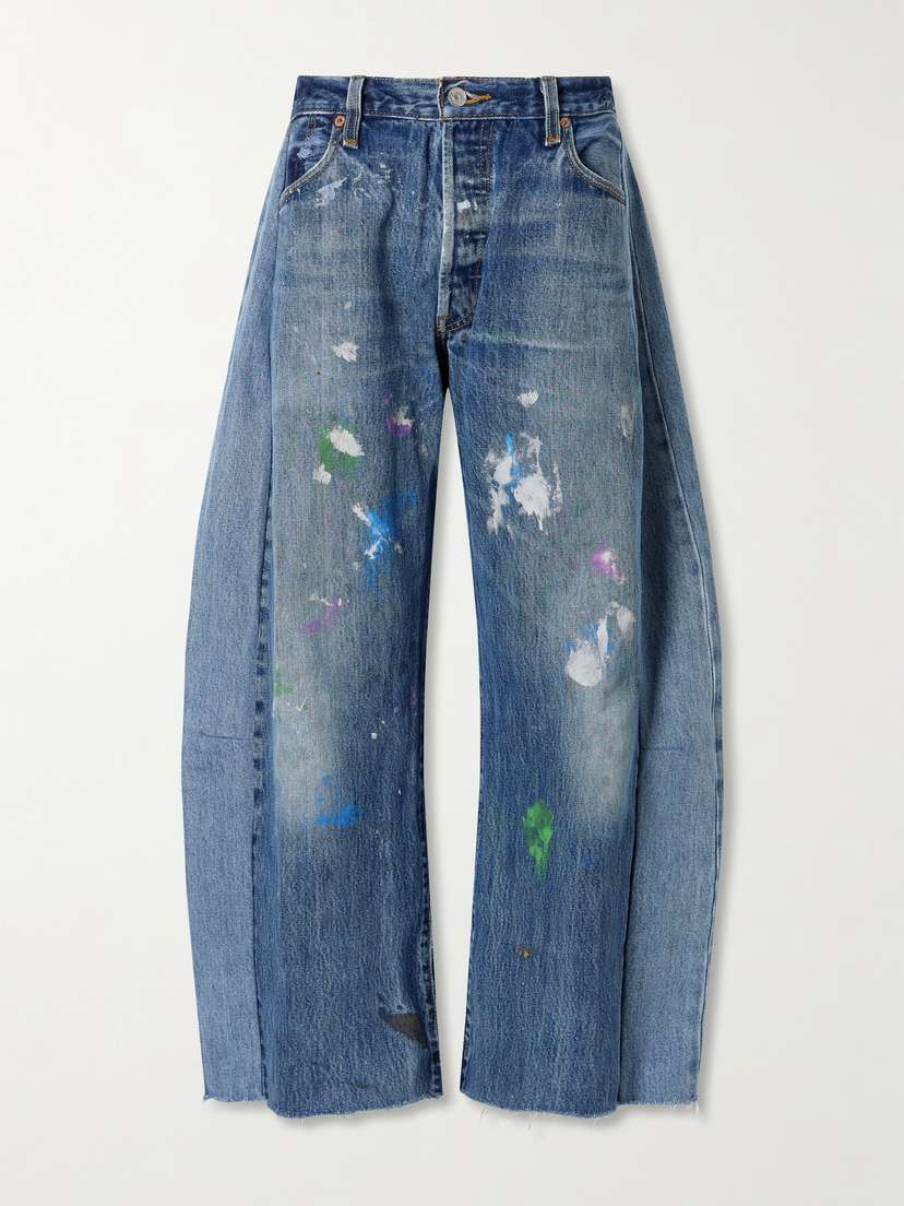 B SIDES Vintage Lasso Distressed Frayed Paneled Paint-splatter Wide-leg Jeans