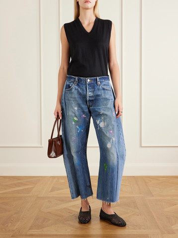 B Sides Vintage Lasso frayed paint-splattered mid-rise wide-leg jeans