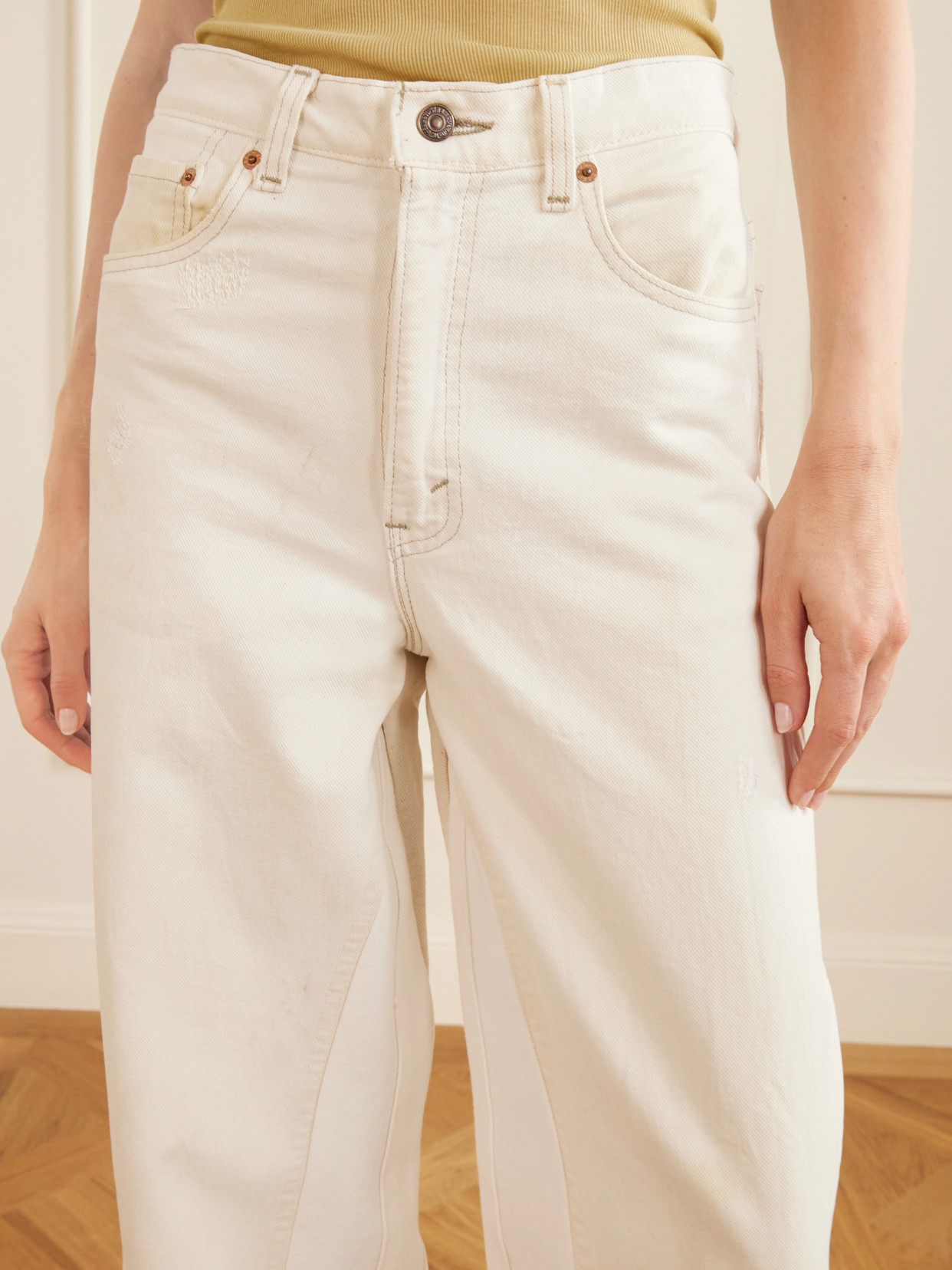 Reworked Culotte Distressed Wide- Leg