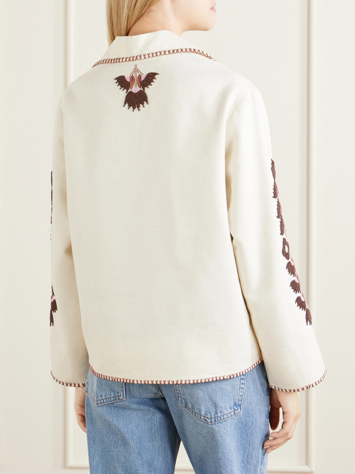 Western Cactus Bead-Embellished Textured-Silk Jacket