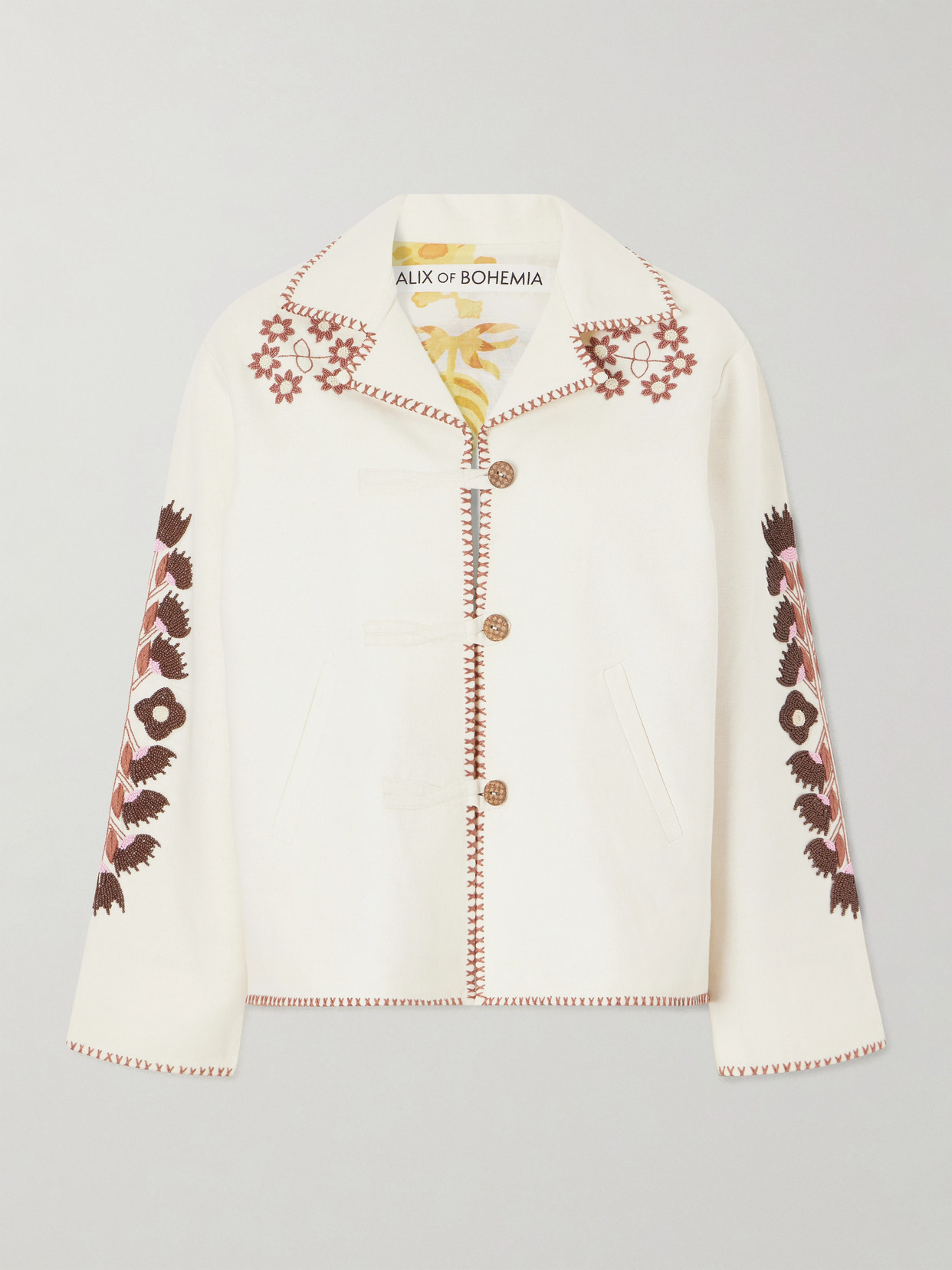 Alix Of Bohemia Western Cactus Bead-embellished Textured-silk Jacket In Neutral