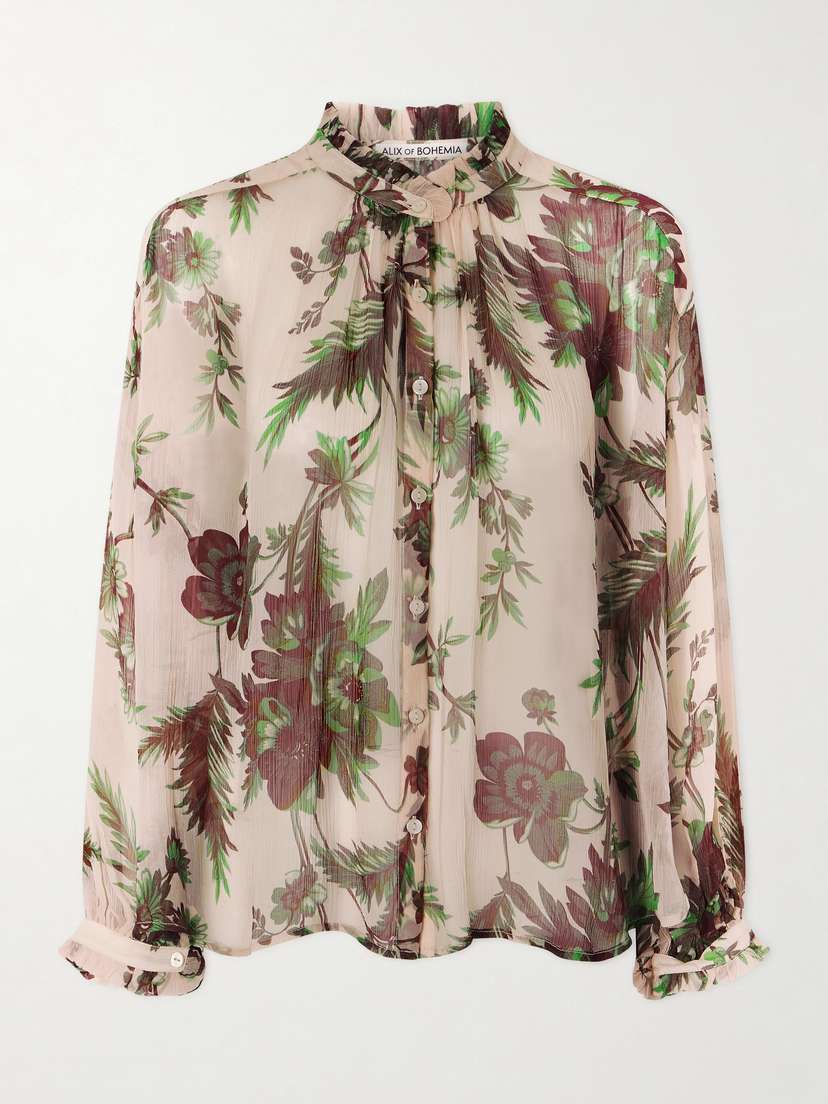 ALIX OF BOHEMIA Poet Summermoss Floral-print Chiffon Blouse
