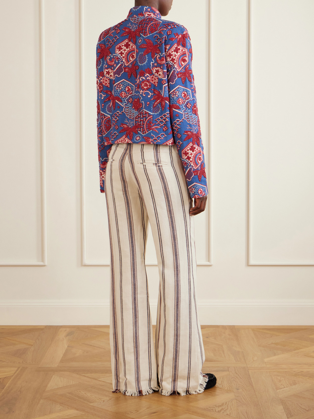 Clarke Delft Hive Cropped Embellished Printed Cotton Jacket