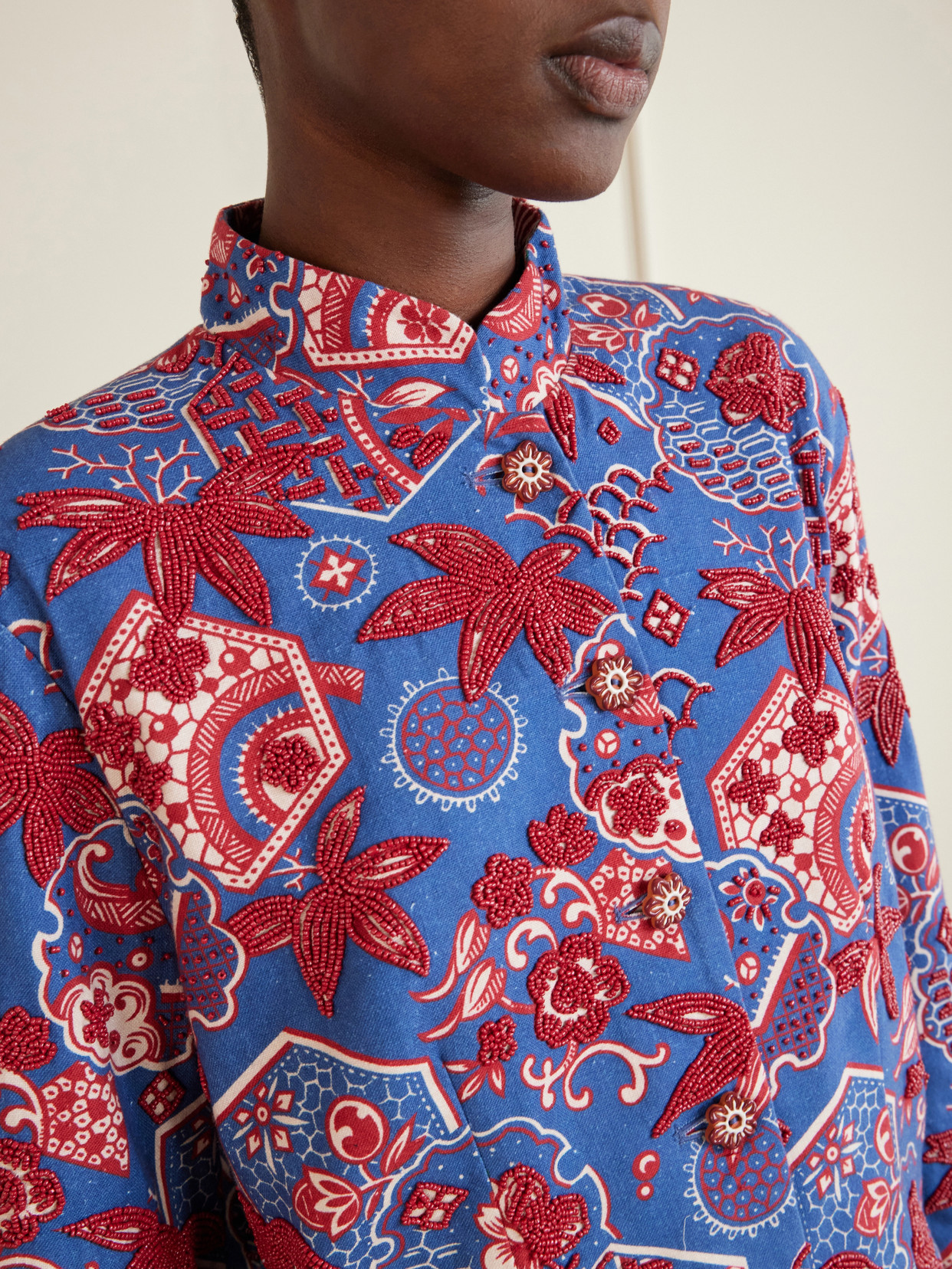 Clarke Delft Hive Cropped Embellished Printed Cotton Jacket
