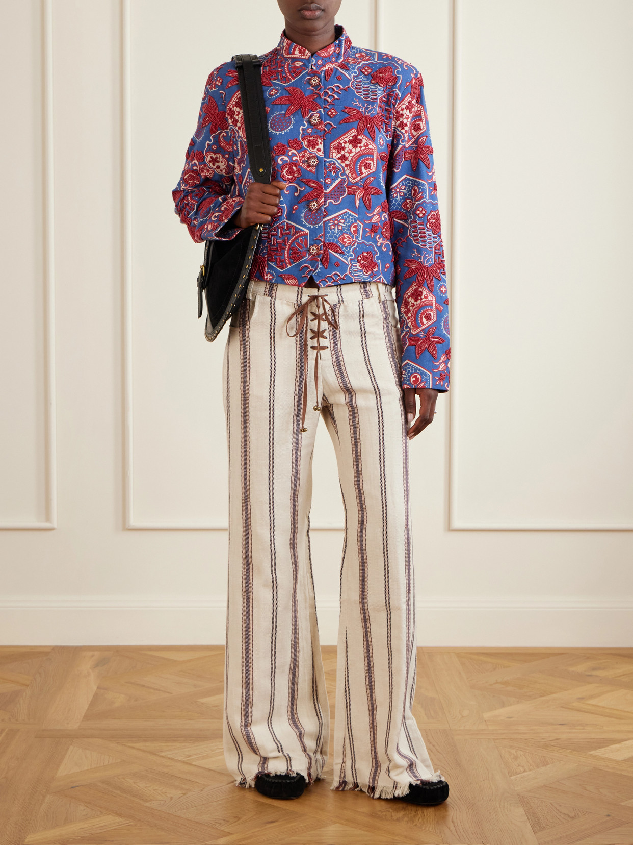 Clarke Delft Hive Cropped Embellished Printed Cotton Jacket