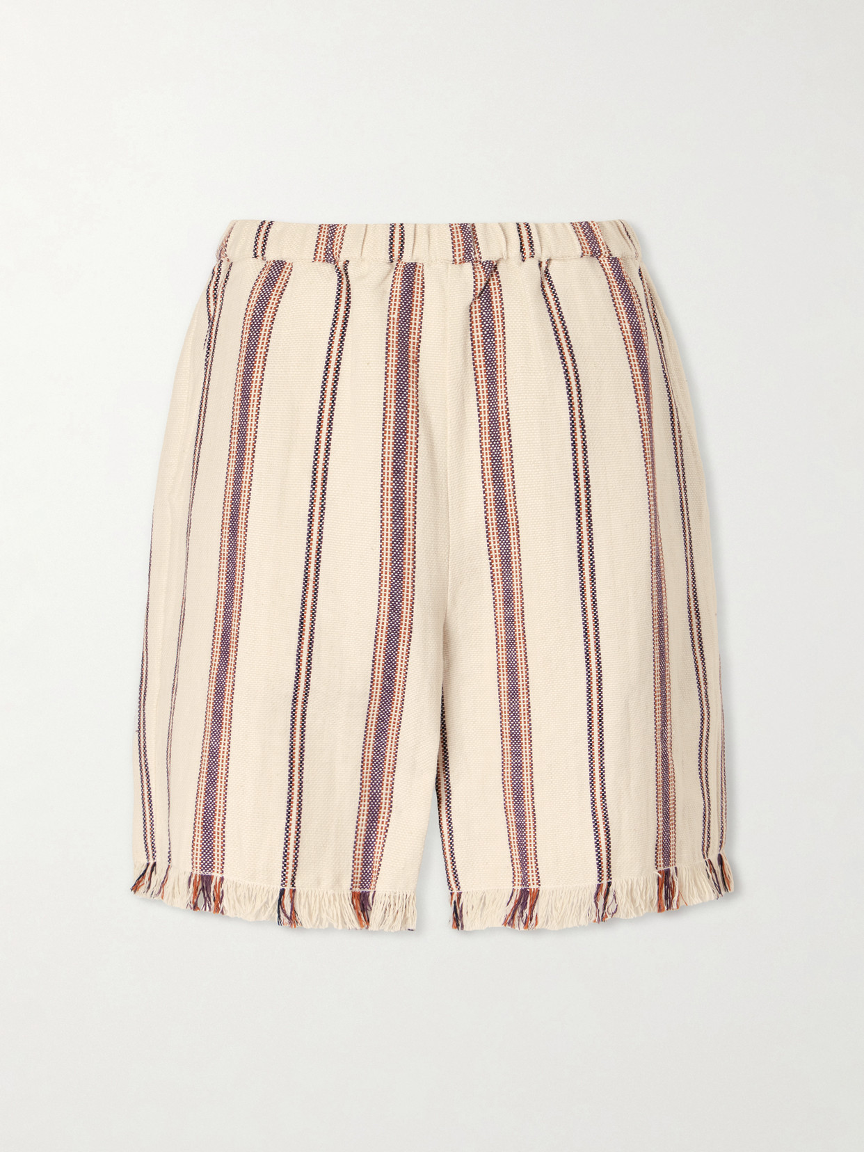 Alix Of Bohemia Tillie Bark Frayed Striped Cotton And Linen-blend Shorts In Neutrals
