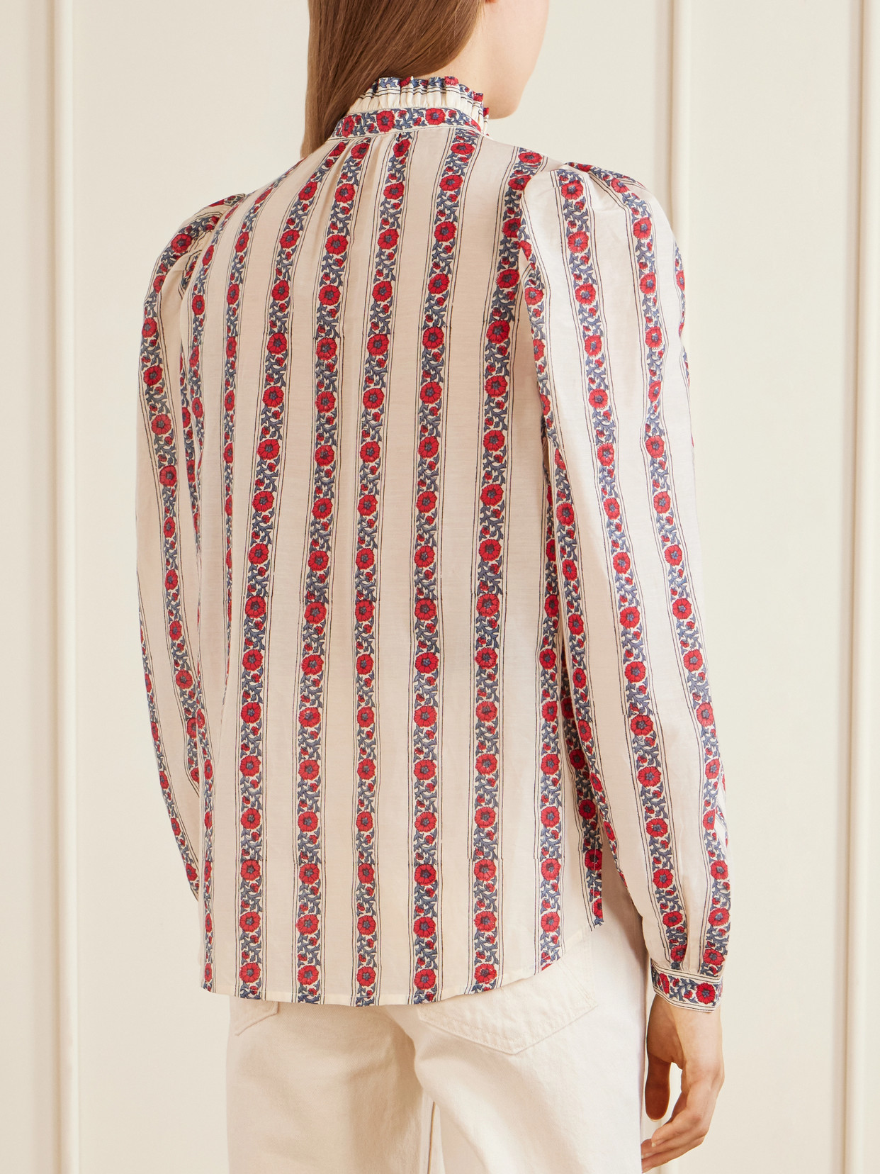 Annabel Roseband Striped Floral-Print Cotton And Silk-Blend Shirt