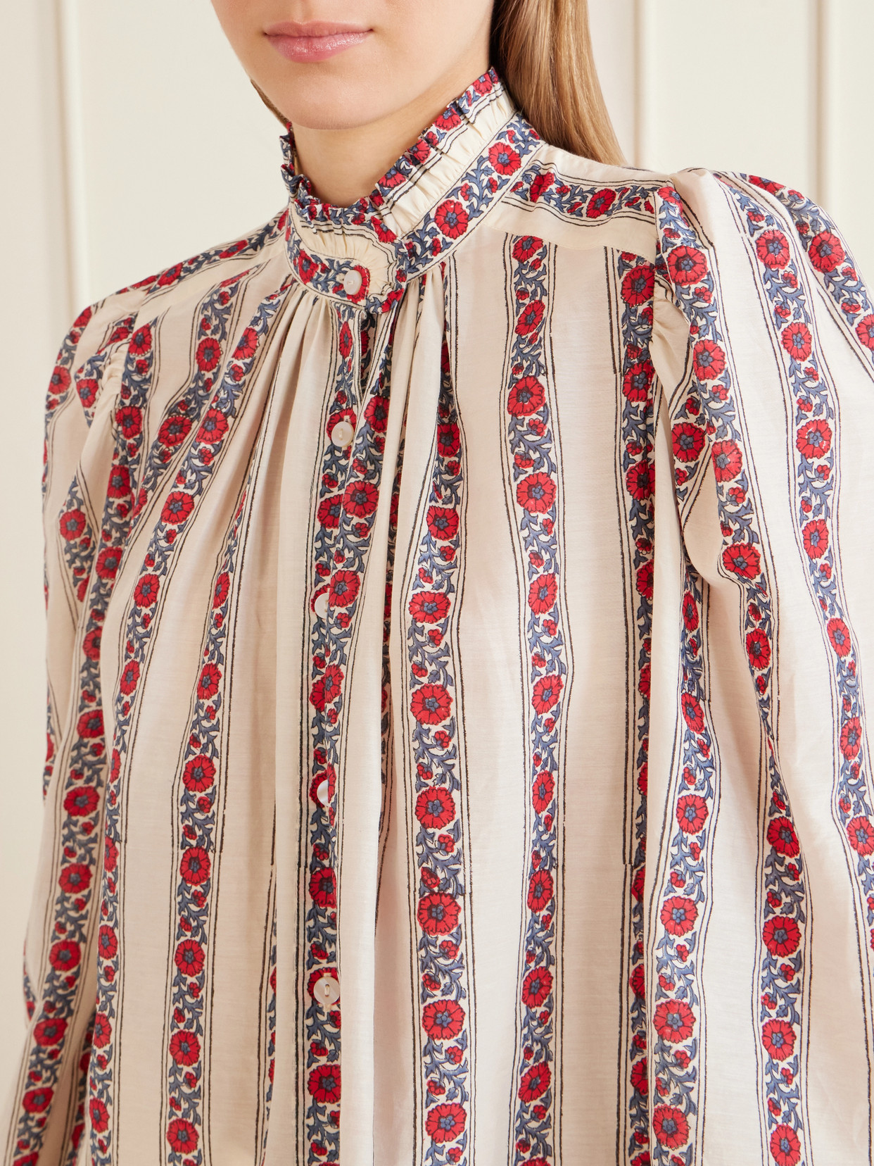 Annabel Roseband Striped Floral-Print Cotton And Silk-Blend Shirt