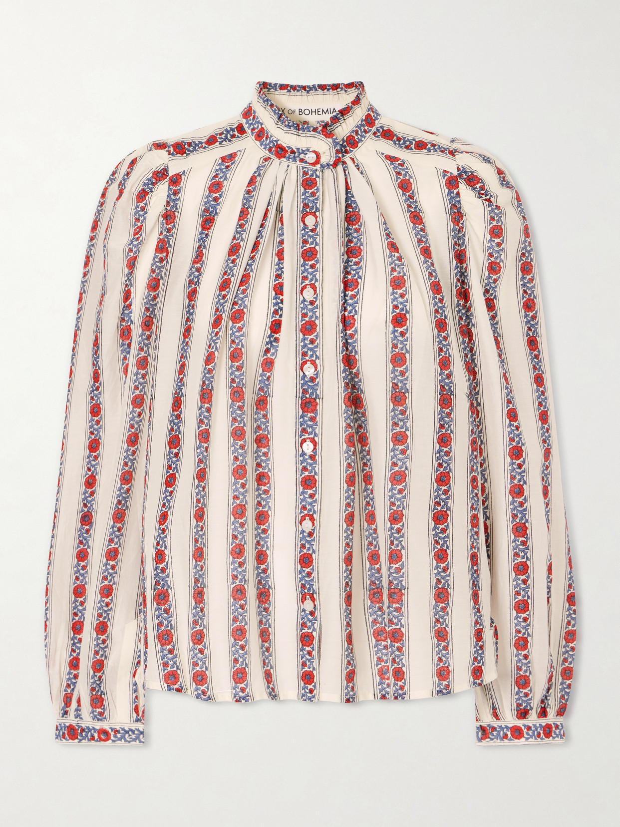 Alix Of Bohemia Annabel Roseband Striped Floral-print Cotton And Silk-blend Shirt In Neutrals