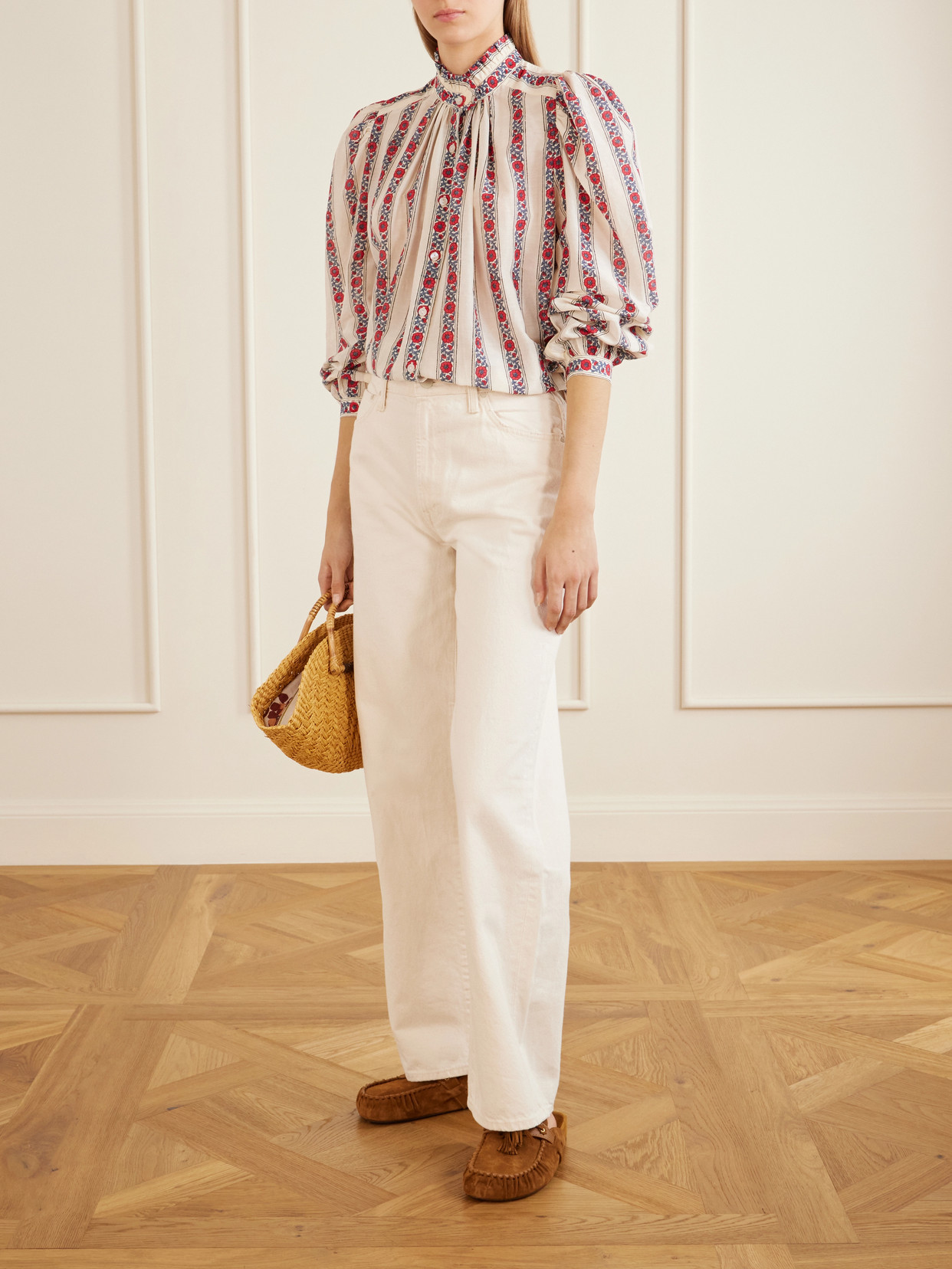 Annabel Roseband Striped Floral-Print Cotton And Silk-Blend Shirt