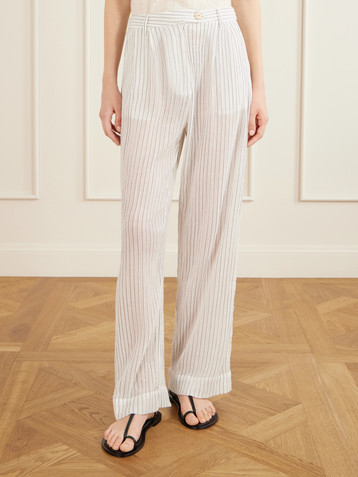 Alix Of Bohemia Diana Sea Salt pleated pinstriped cotton-gauze wide-leg pants