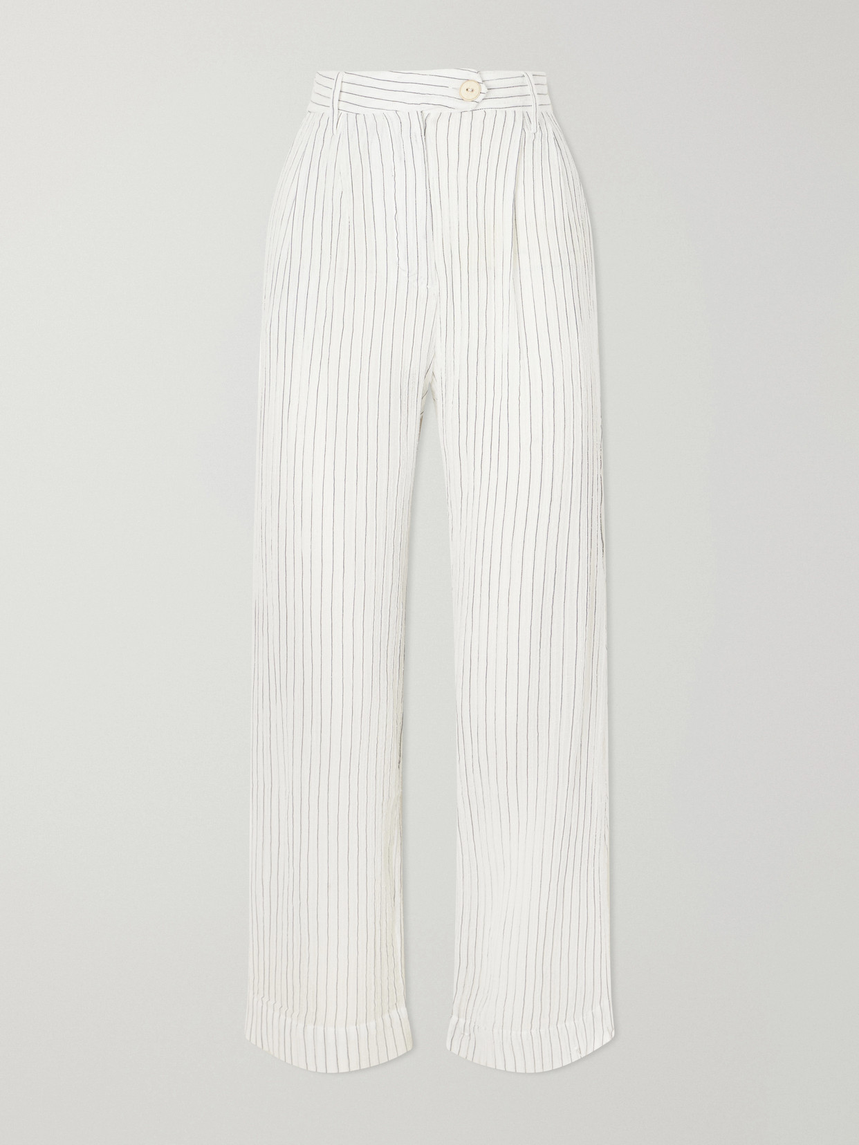 Alix Of Bohemia Diana Sea Salt Pleated Pinstriped Cotton-gauze Wide-leg Pants In White