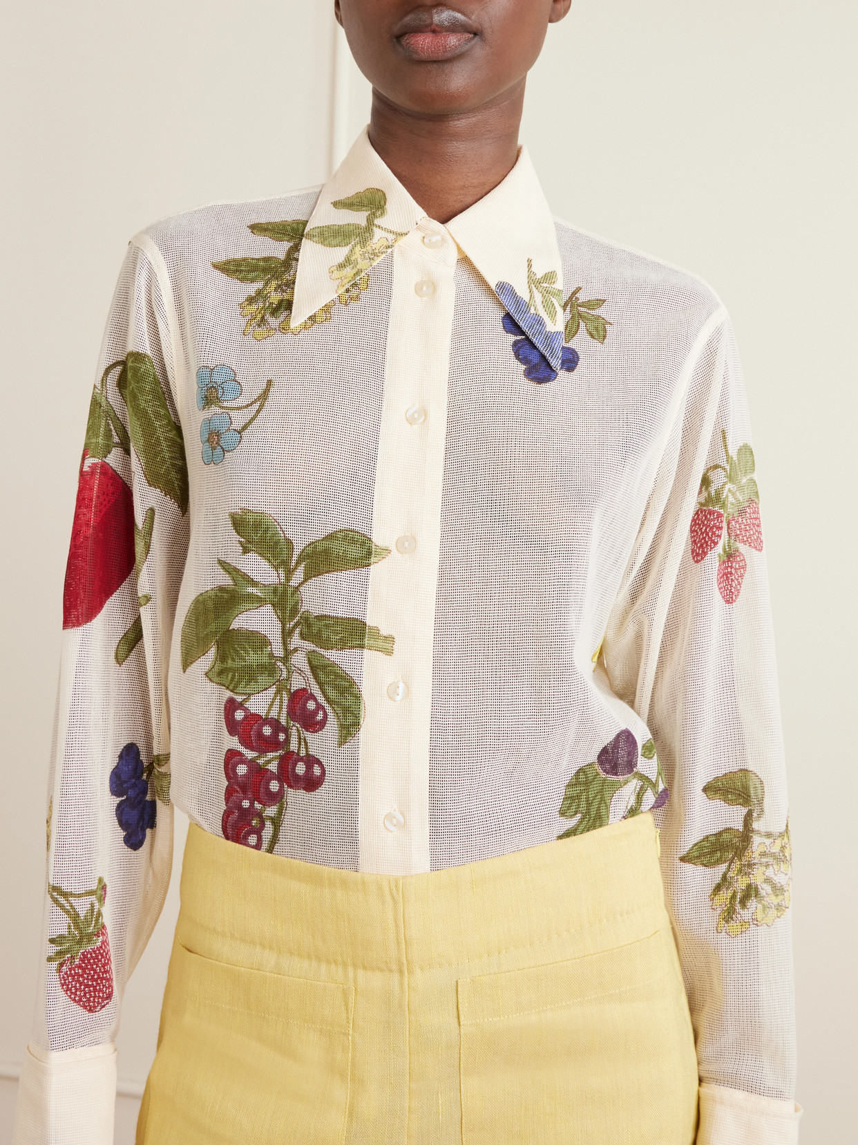 Dana Nine Fruit Printed Cotton-Mesh Shirt