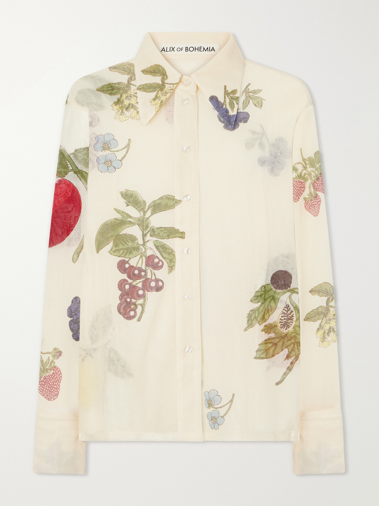 Alix Of Bohemia Dana Nine Fruit Printed Cotton-mesh Shirt In Neutrals