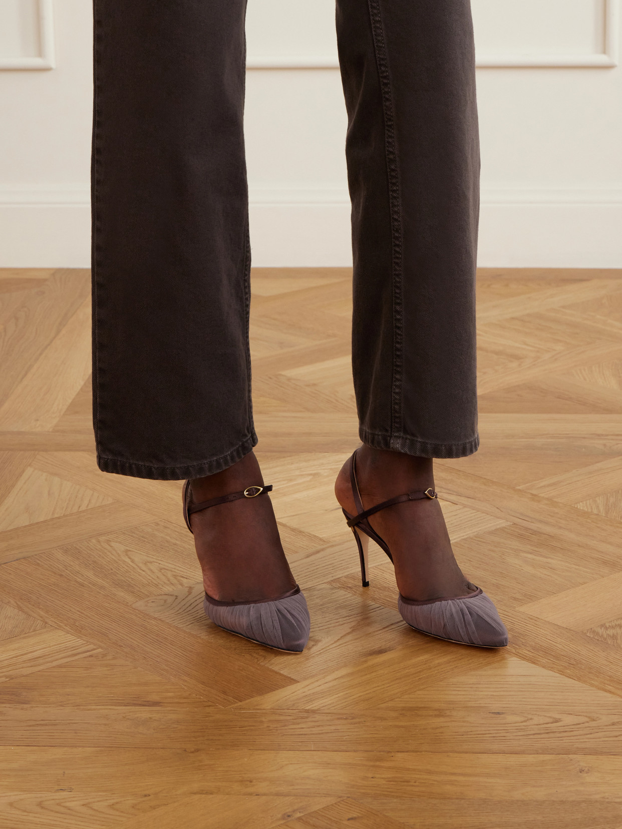 Vittorio 85 Satin-Trimmed Tulle Slingback