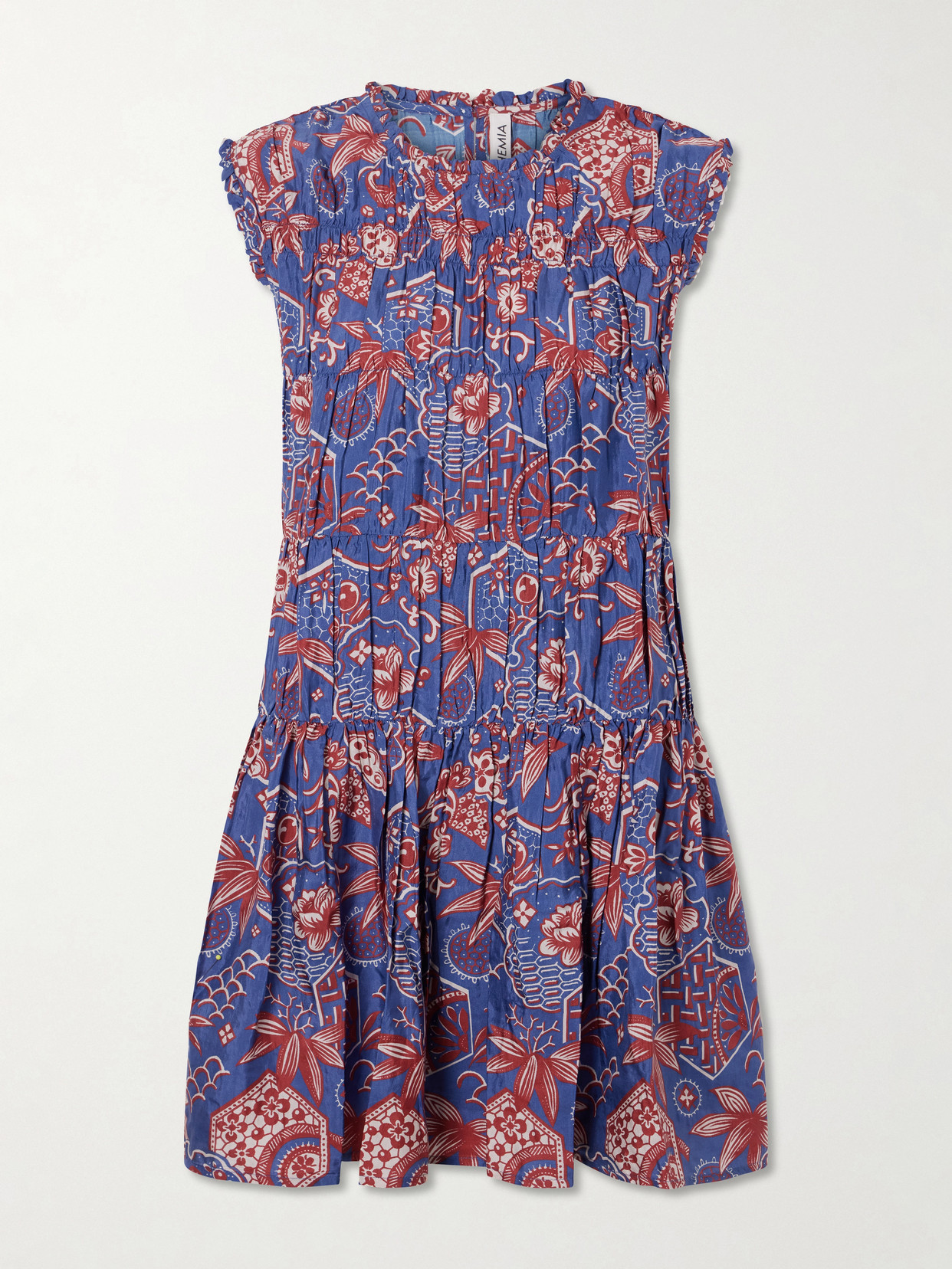 Alix Of Bohemia Jule Delft Shirred Floral-printed Cotton And Silk-blend Mini Dress In Multi