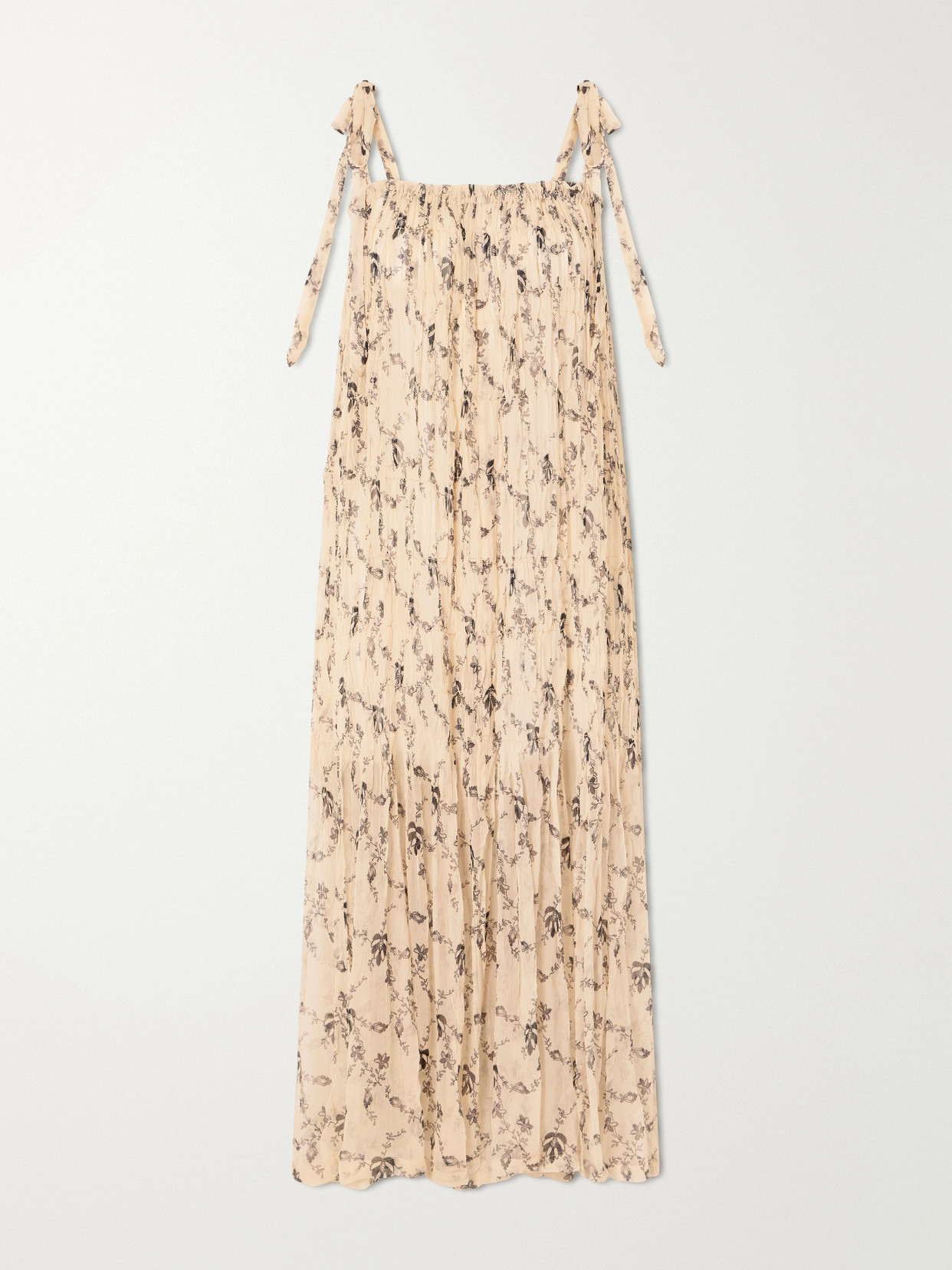 Alix Of Bohemia Emrys Shadow Floral-print Gathered Midi Dress In Neutral