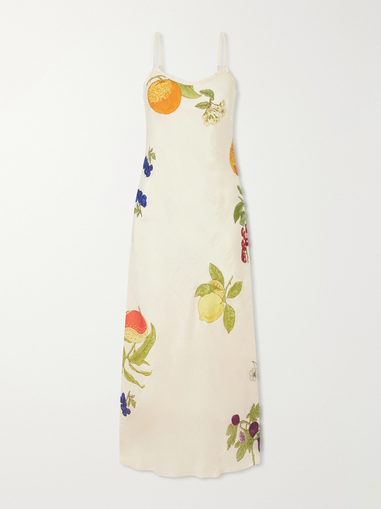 Alix Of Bohemia Athens Nine Fruit Printed Silk Midi Dress In Neutrals