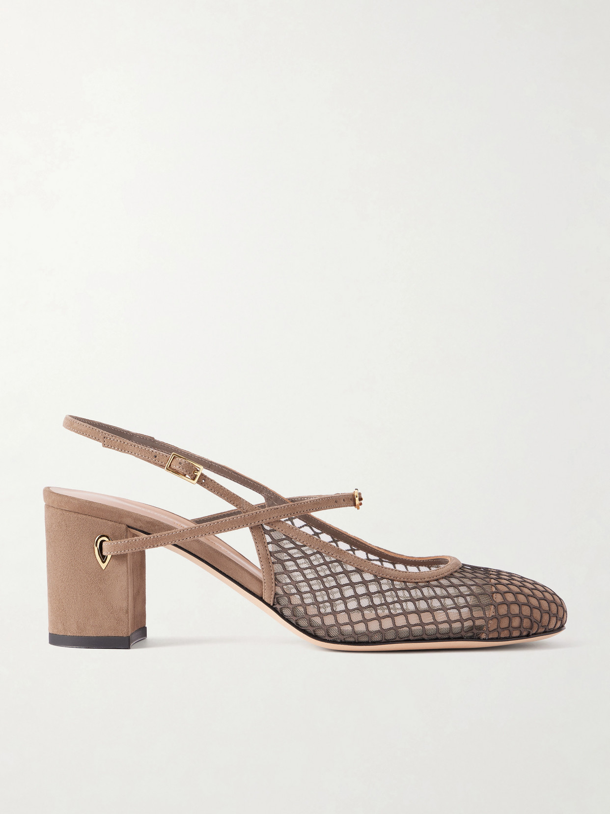 Jennifer Chamandi Mattia 65 Suede-trimmed Mesh Pumps In Brown