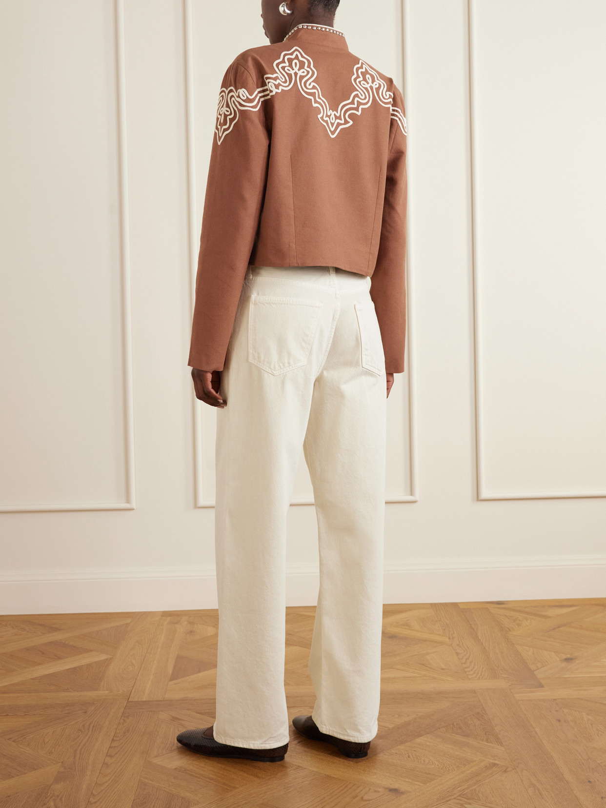 Clarke Clove Spur Cropped Appliquéd Cotton-Poplin Jacket