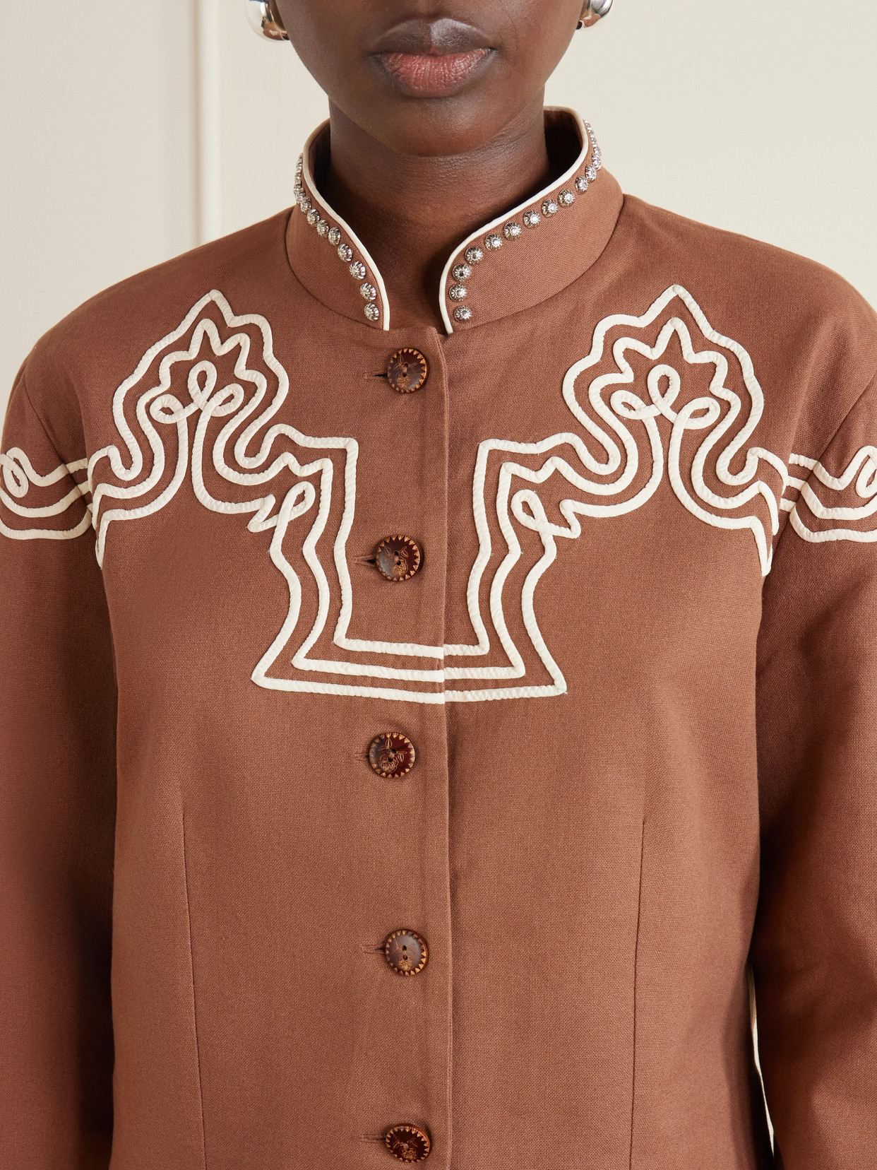 Clarke Clove Spur Cropped Appliquéd Cotton-Poplin Jacket