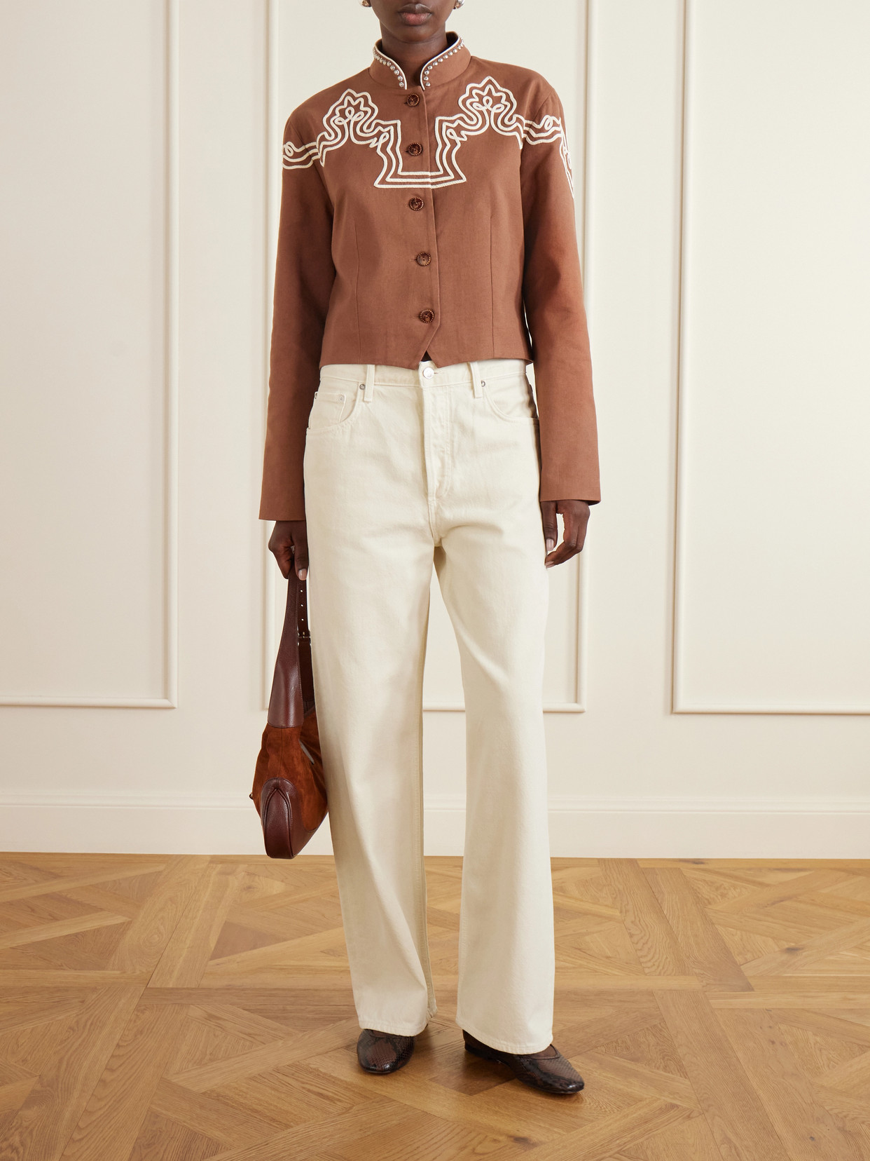 Clarke Clove Spur Cropped Appliquéd Cotton-Poplin Jacket