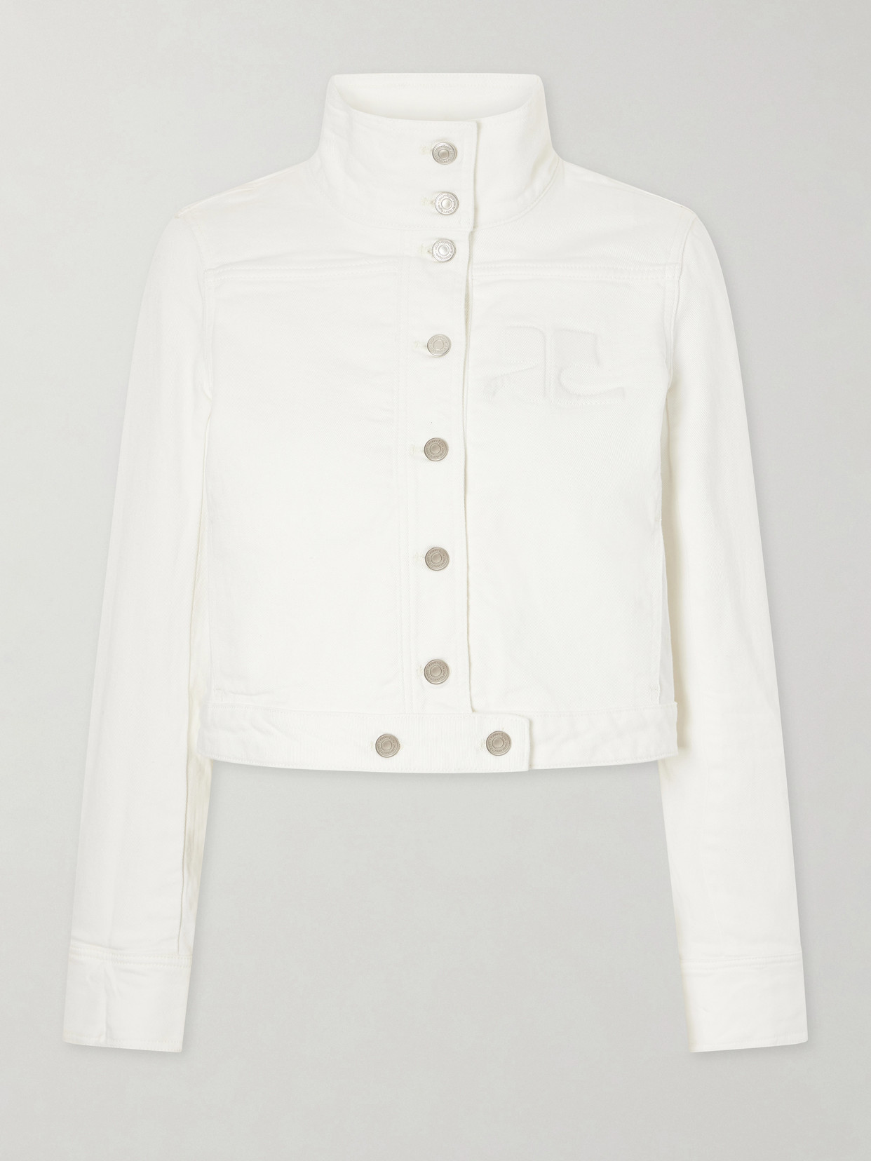 Courrèges Reedition Cropped Logo-embroidered Denim Jacket In White