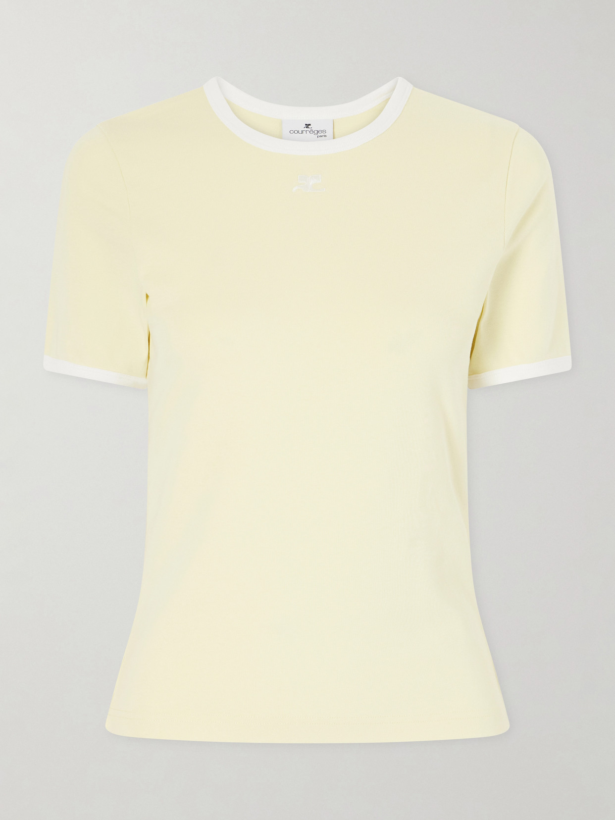 Courrèges Logo-embroidered Cotton-jersey T-shirt In Yellow
