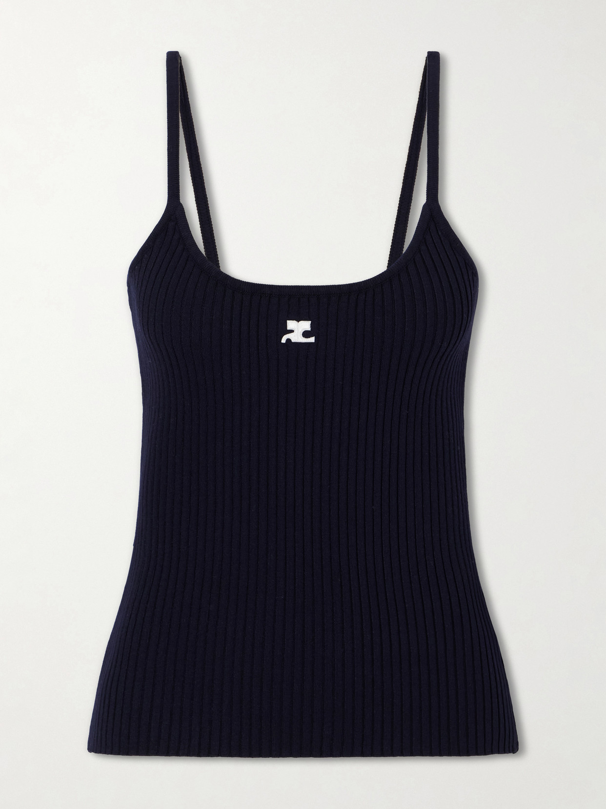 Courrèges Reediton Logo-appliquéd Ribbed-knit Tank In Blue