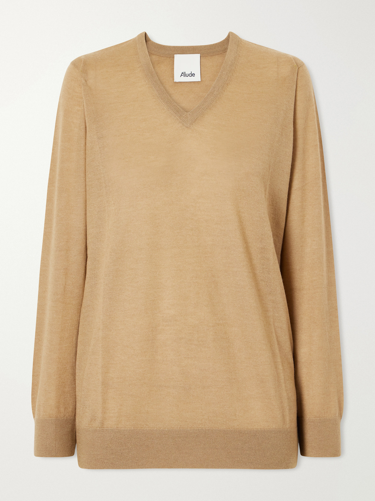 Allude Ribbed-trimmed V-neck Cashmere Sweater In Brown