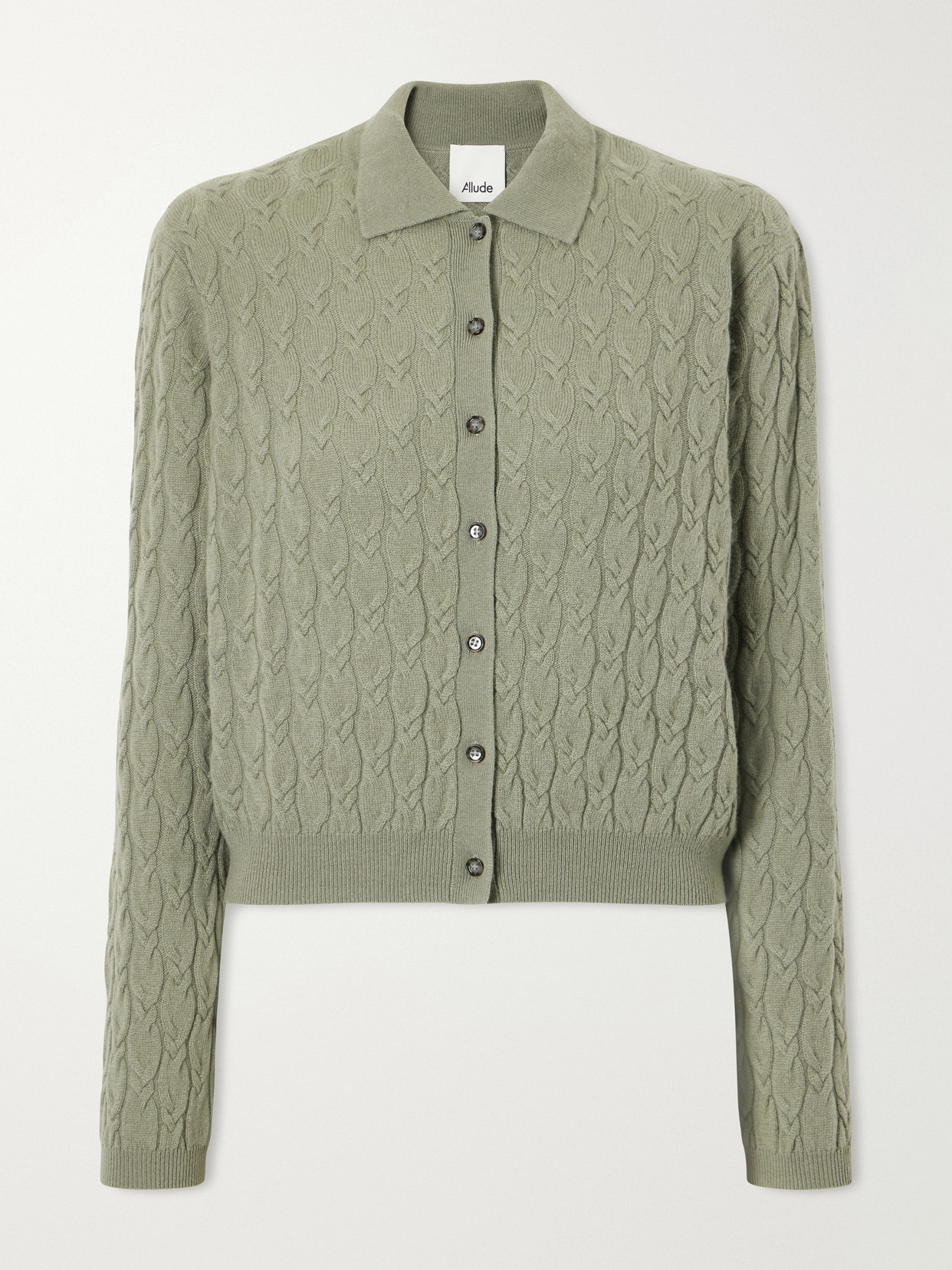Allude Cable-knit Cashmere Cardigan In Green