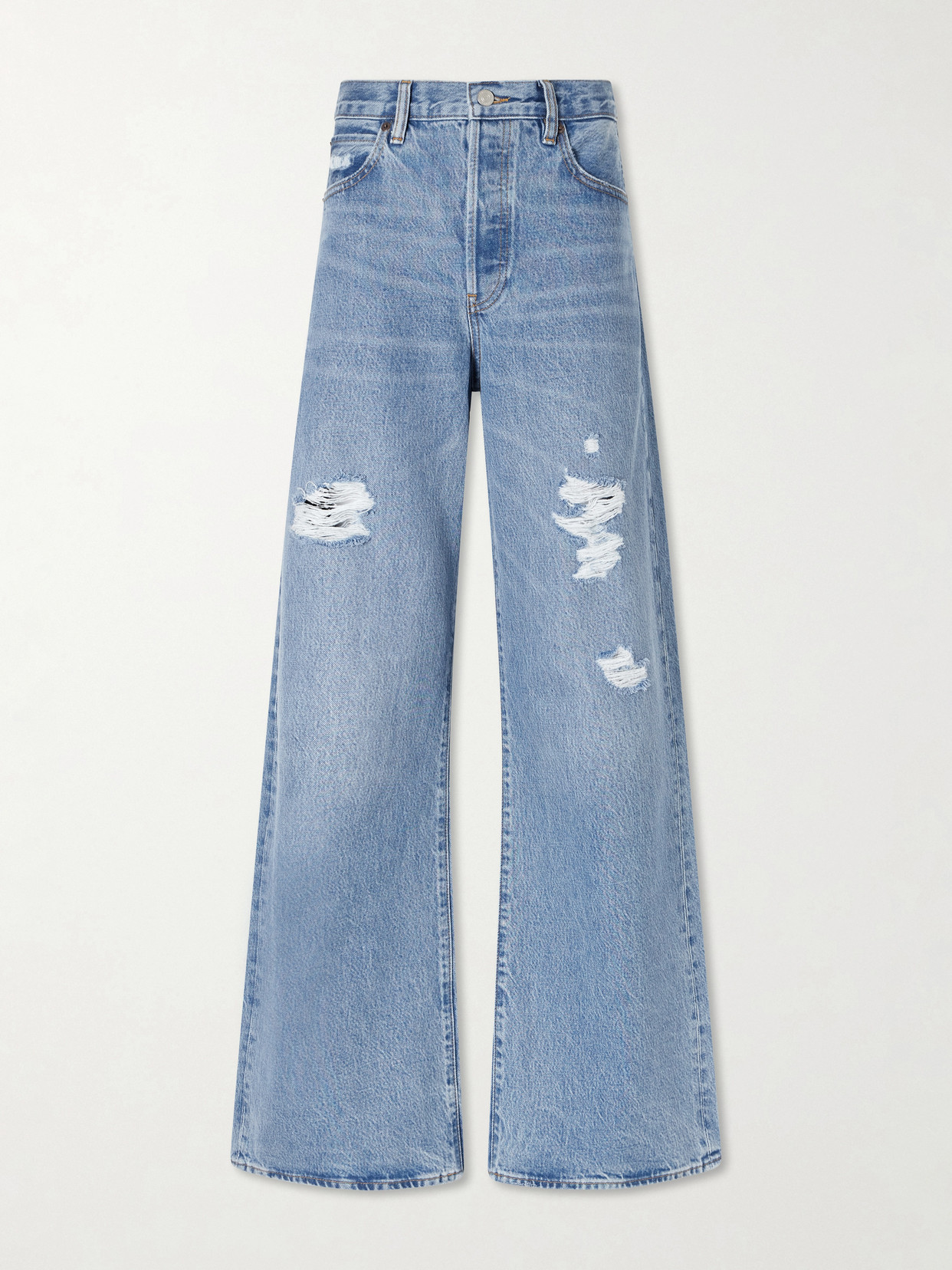 Frame The Loose Distressed Mid-rise Straight-leg Jeans In Blue
