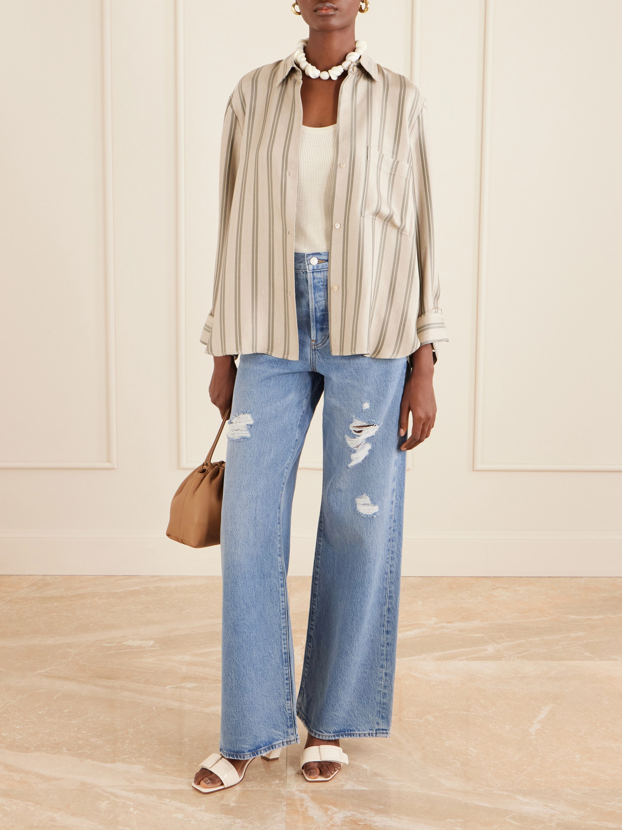 Frame The Loose Distressed Mid-rise Straight-leg Jeans In Blue