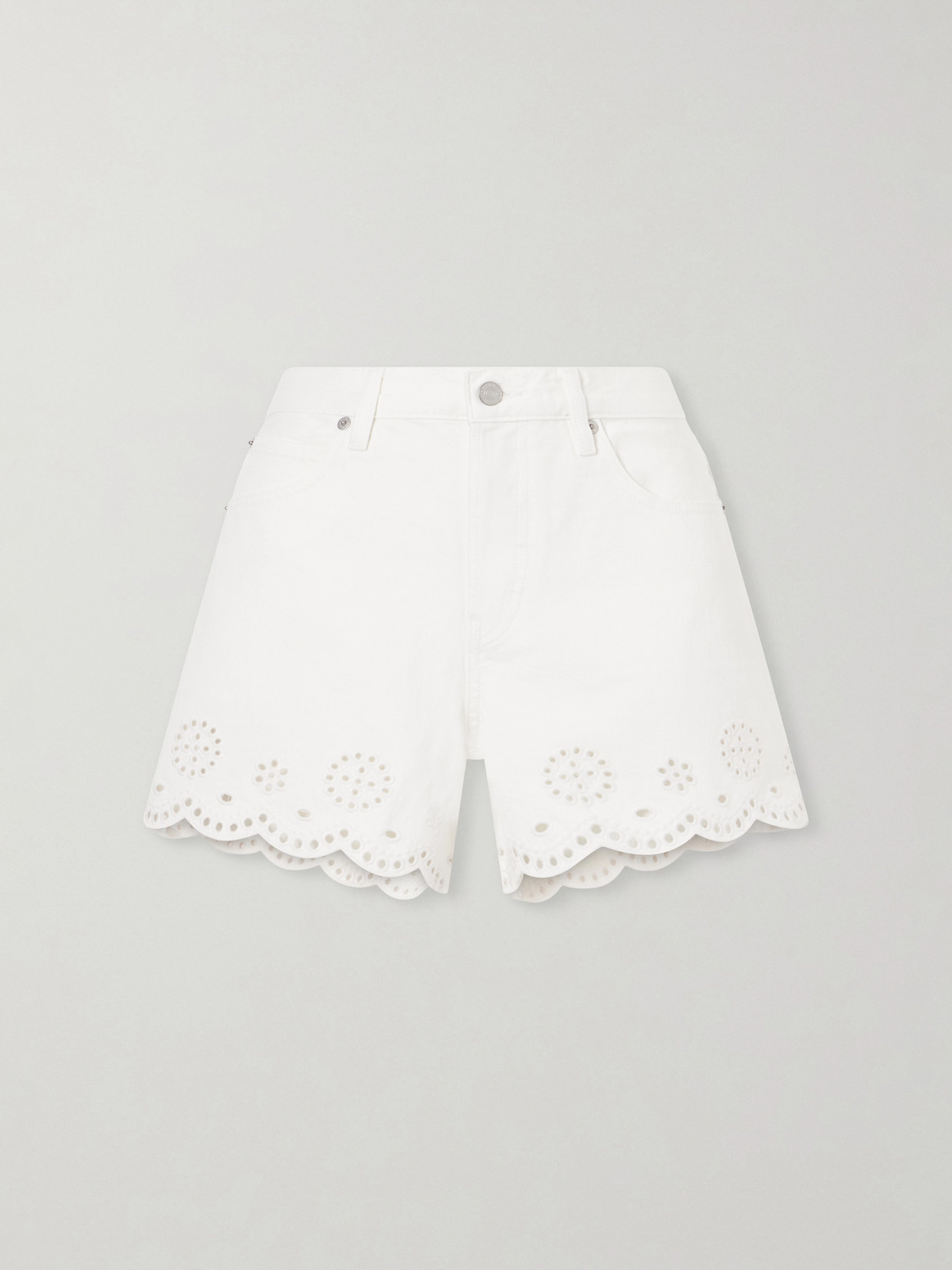 Frame Broderie Anglaise-trimmed Denim Shorts In White