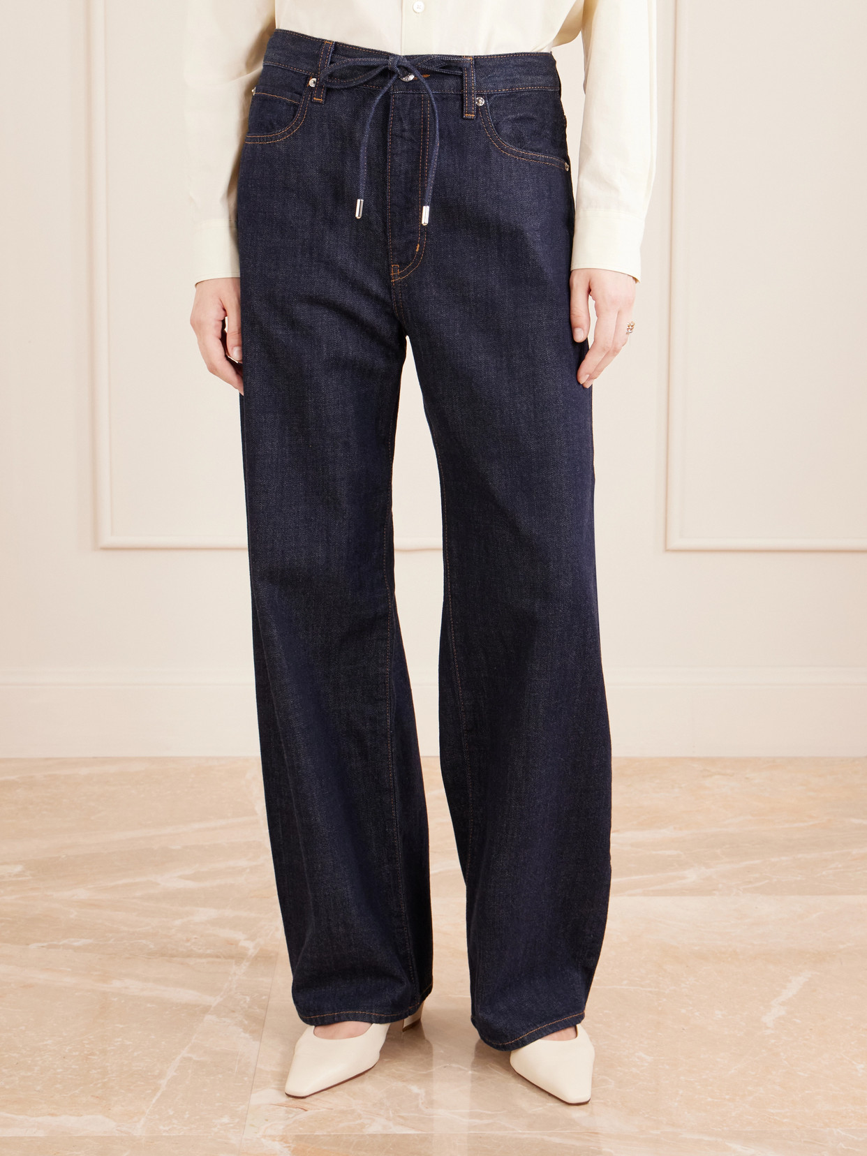 The Off Duty Drawstring Bow High-Rise Barrel-Leg Jeans