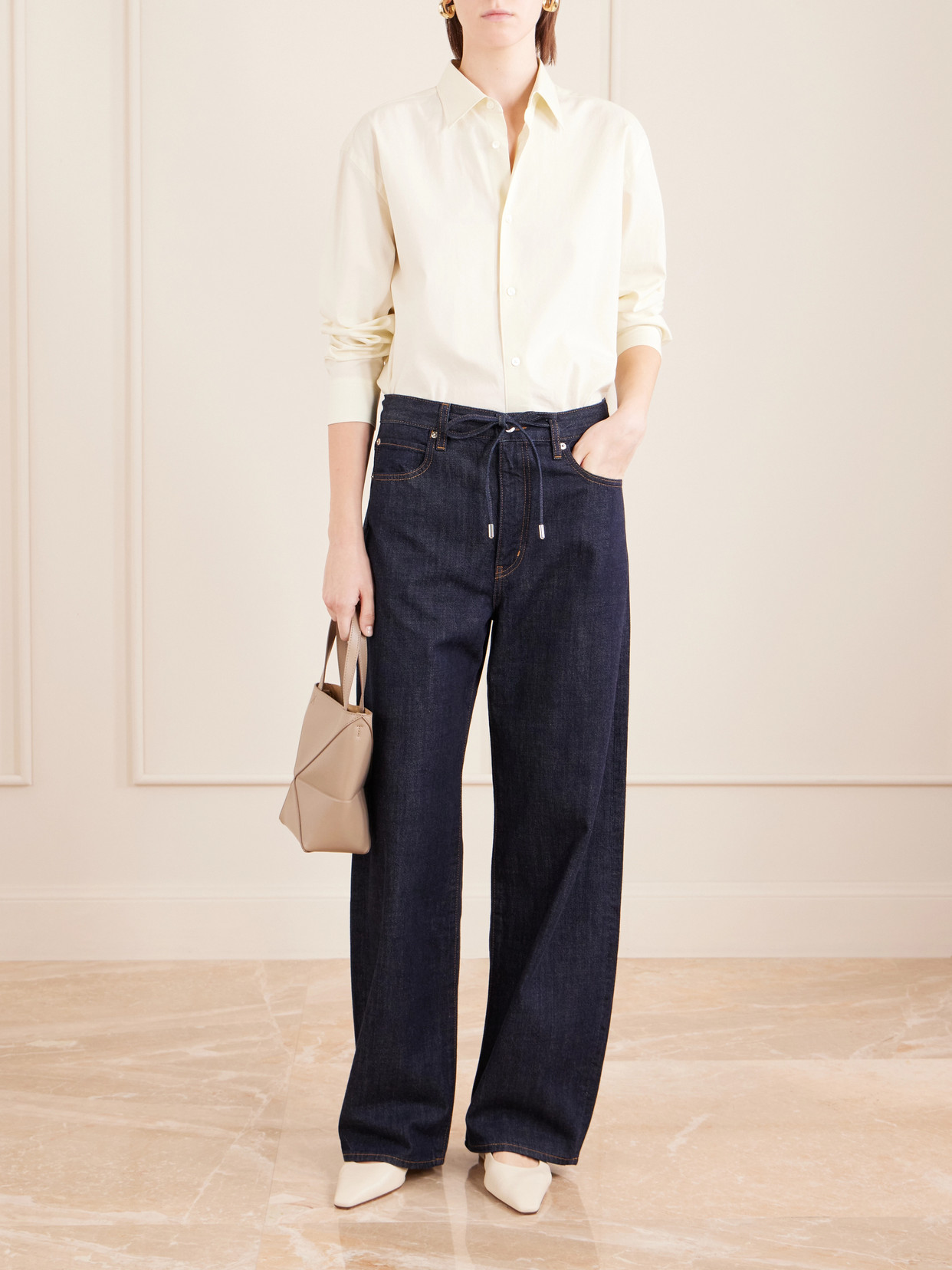 The Off Duty Drawstring Bow High-Rise Barrel-Leg Jeans