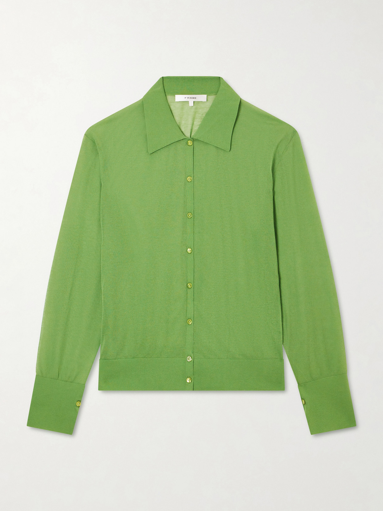 Frame The Collared Cardi Cotton-blend Cardigan In Green