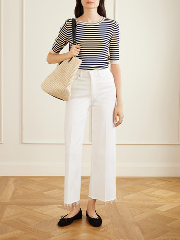 FRAME Le Slim Palazzo Crop frayed high-rise wide-leg jeans